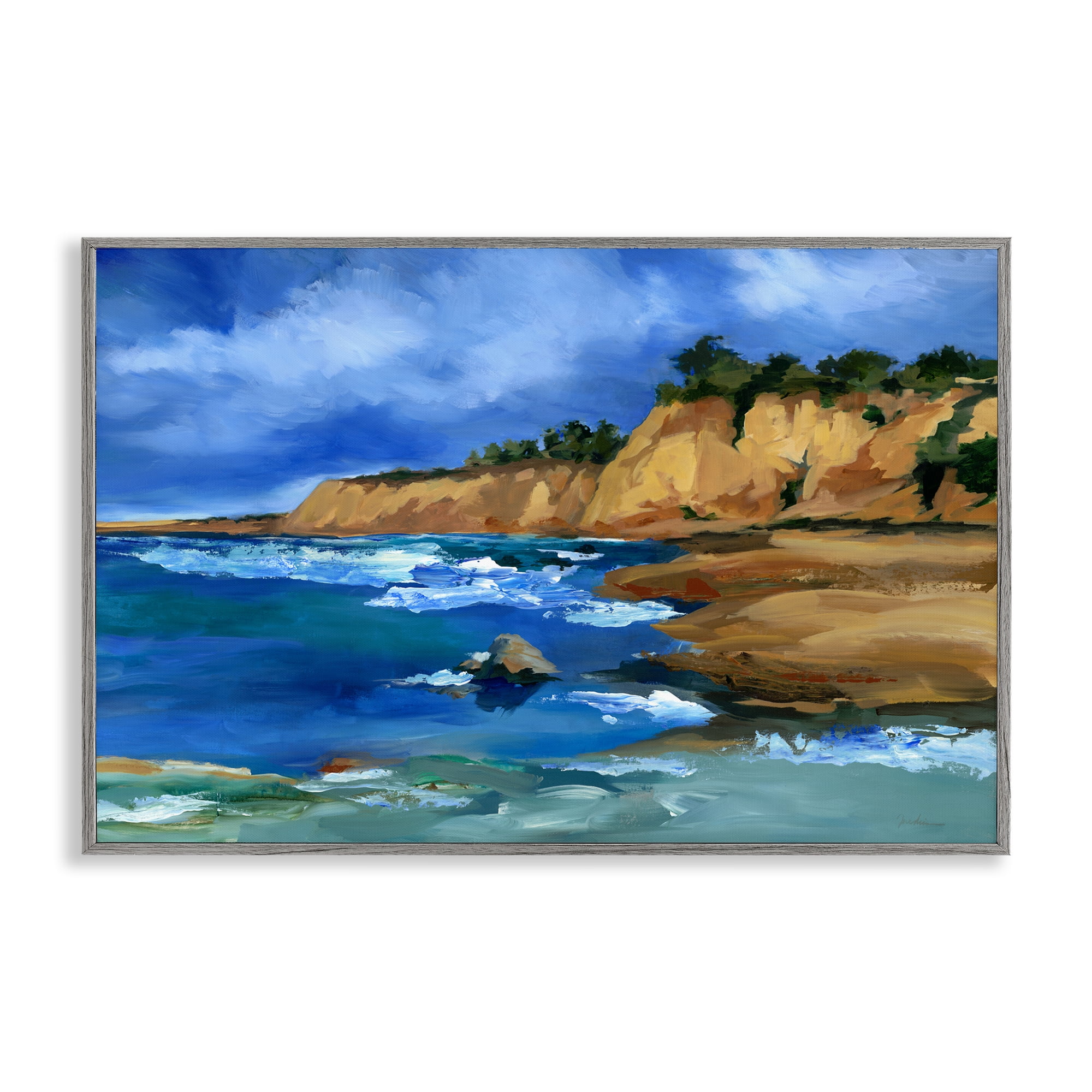 Stupell Industries Beachside Cliffs Landscape Landscape & Nature Painting Gray Framed Art Print Wall Art, 24 x 16