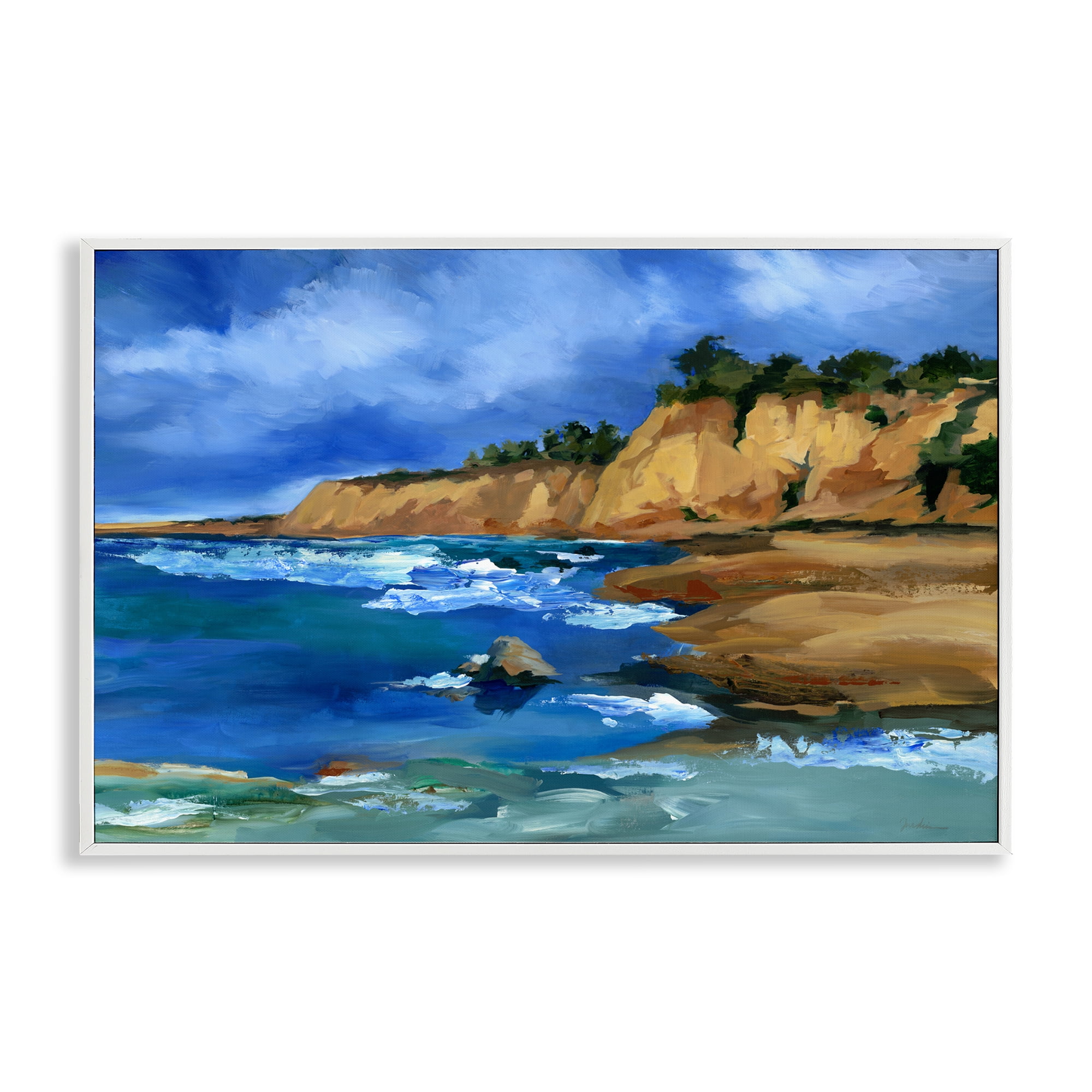 Stupell Industries Beachside Cliffs Landscape Landscape & Nature Painting White Framed Art Print Wall Art, 18 x 12