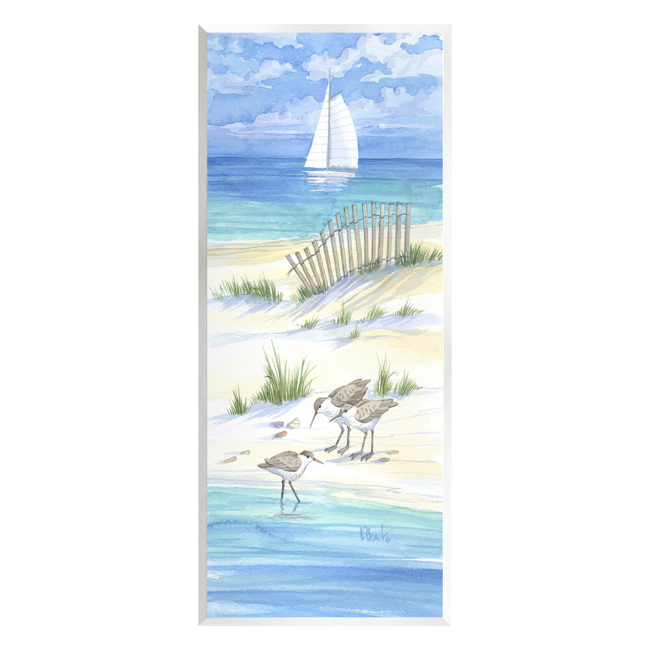 Stupell Industries Beachside Coastal Sandpiper Birds Painting Unframed Art Print Wall Art, Design by Paul Brent