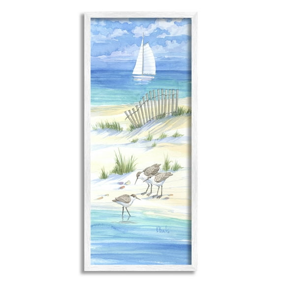 Stupell Industries Beachside Coastal Sandpiper Birds Painting White Framed Art Print Wall Art, Design by Paul Brent