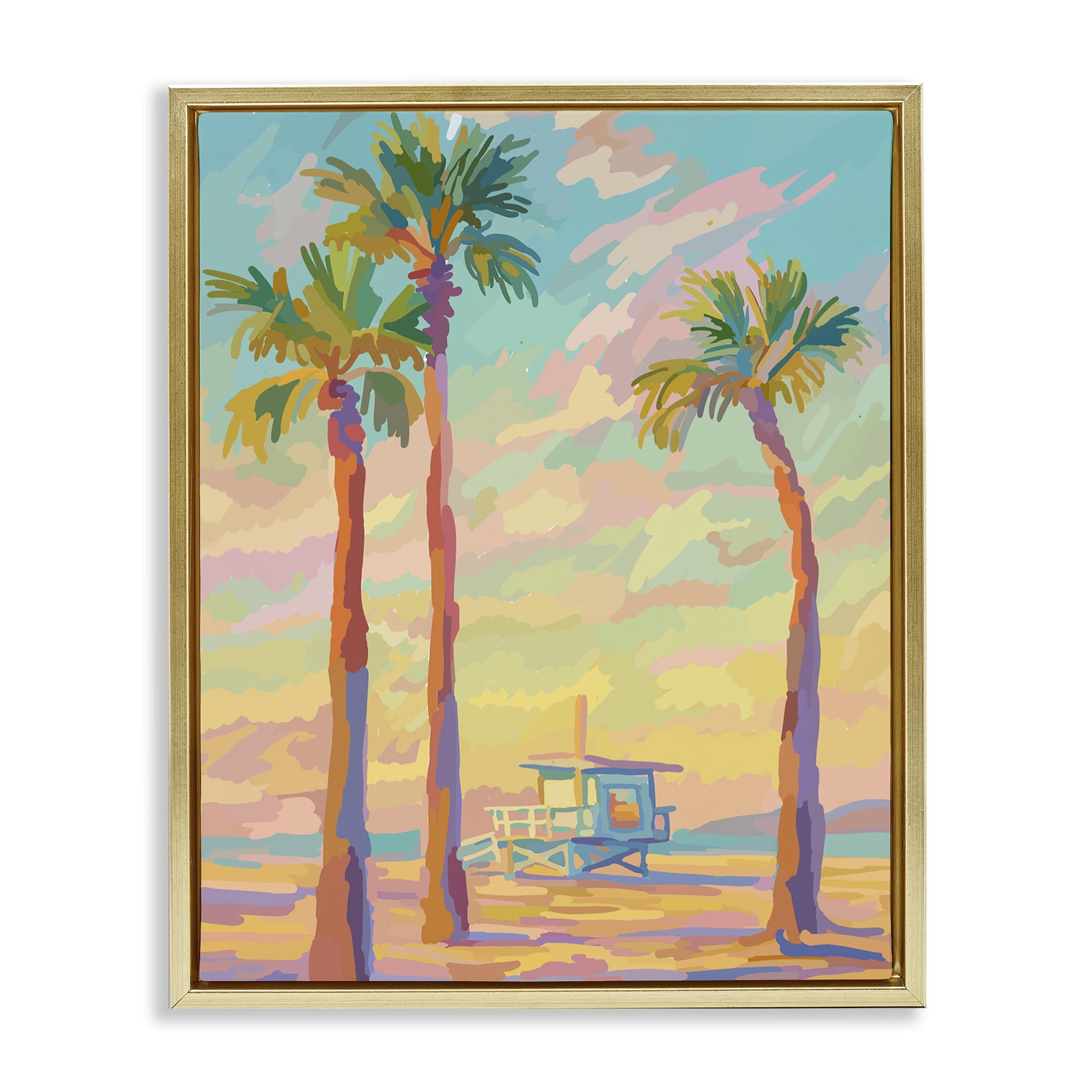 Stupell Industries Beachside Palms Abstraction Gold Framed Floater Canvas Wall Art, design by Amelia Noyes