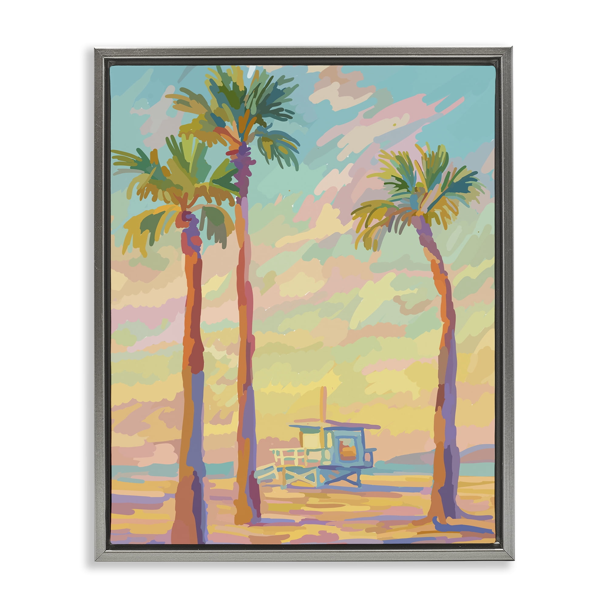 Stupell Industries Beachside Palms Abstraction Gray Framed Floater Canvas Wall Art, design by Amelia Noyes