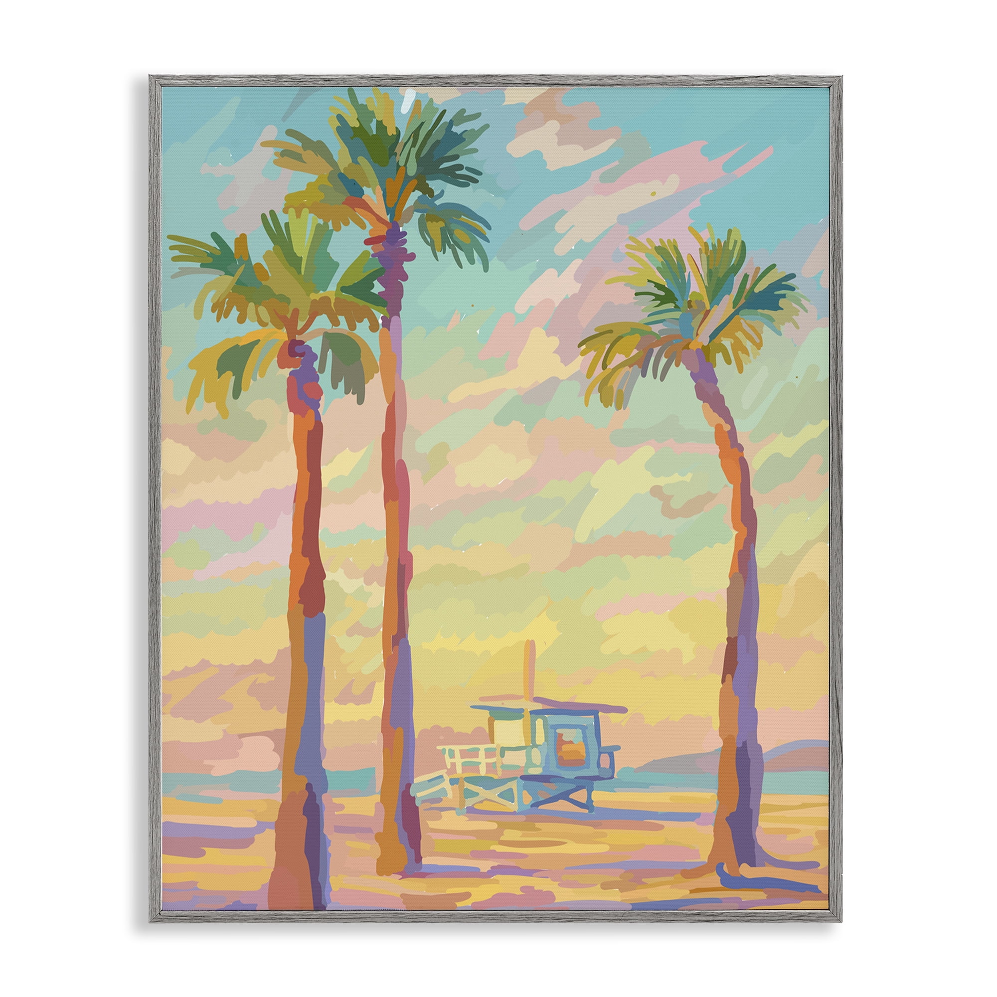 Stupell Industries Beachside Palms Abstraction Gray Framed Giclee Art, design by Amelia Noyes