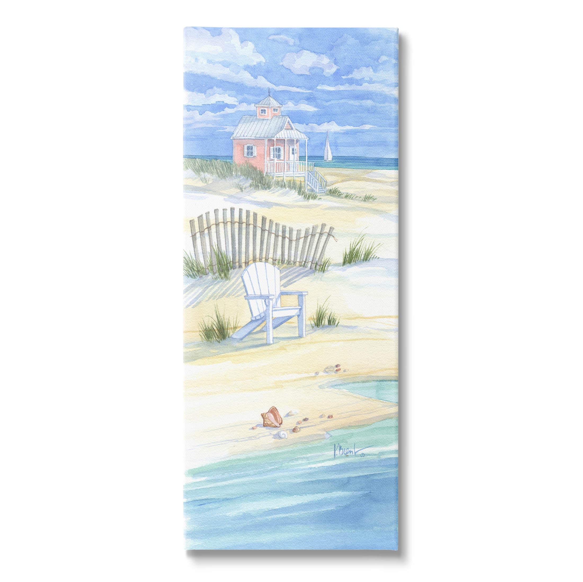 Beachside Vacation Home Shoreline Painting Print on Wood Frame