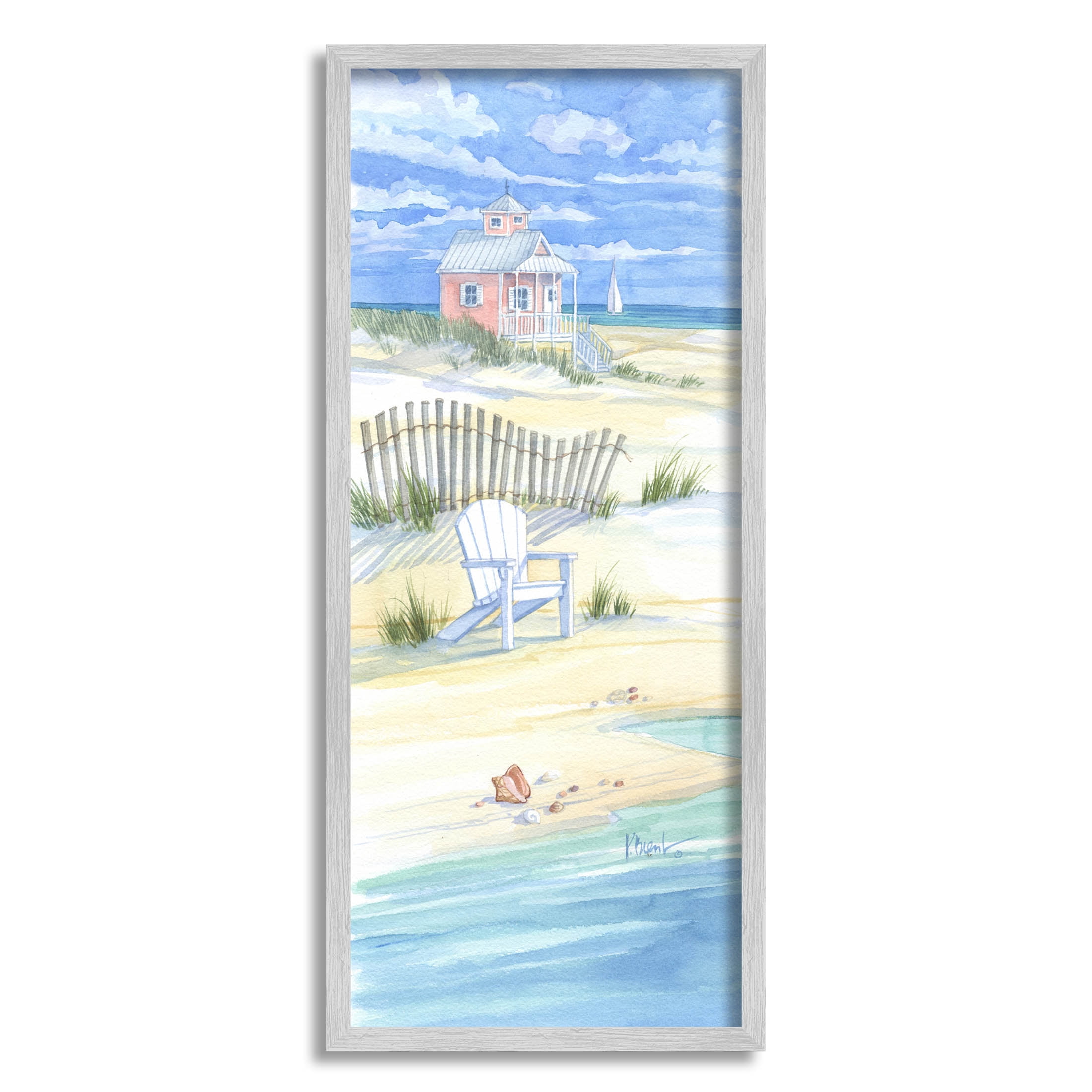 Stupell Industries Beachside Vacation Home Shoreline Painting Gray Framed Art Print Wall Art, Design by Paul Brent