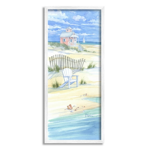 Stupell Industries Beachside Vacation Home Shoreline Painting White Framed Art Print Wall Art, Design by Paul Brent
