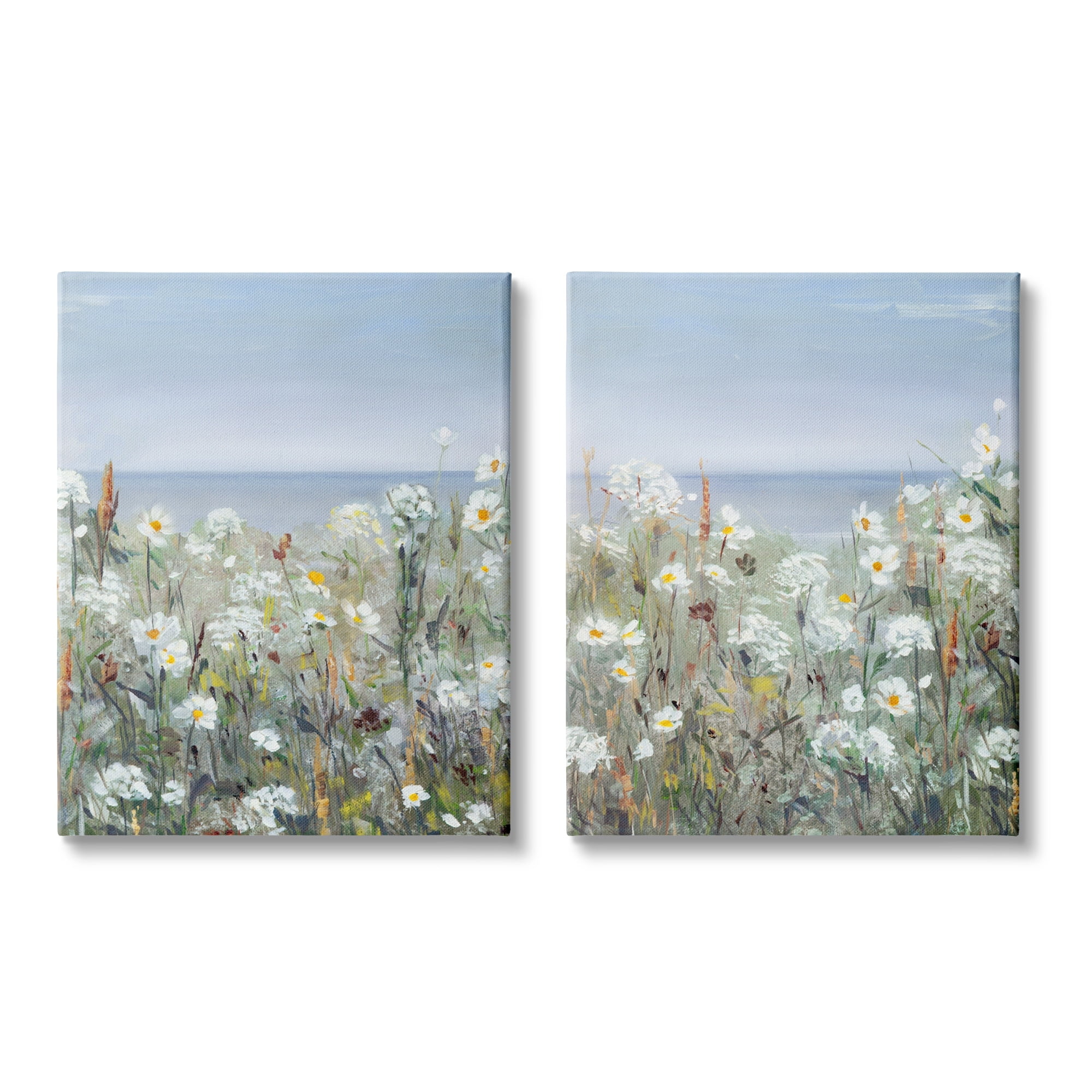 Stupell Industries Beachside Wild Flowers Blooming Distant Ocean Scene Painting Gallery Wrapped Canvas Print Wall Art, Set of 2, Design by Sally Swatland
