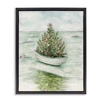 Stupell Industries Beachy Christmas Tree Holiday Painting Black Floater Framed Art Print Wall Art, 17 x 21