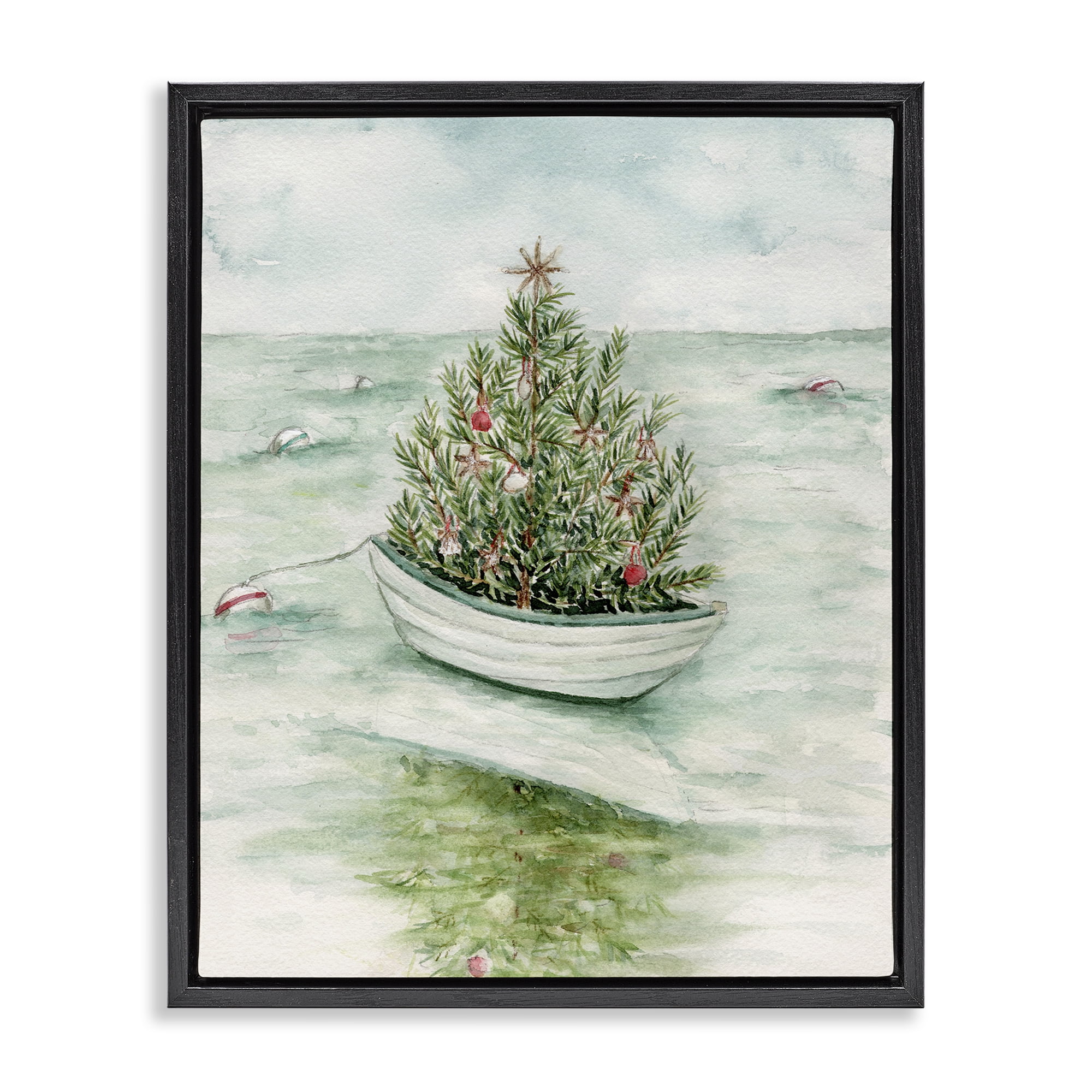 Stupell Industries Beachy Christmas Tree Holiday Painting Black Floater Framed Art Print Wall Art, 25 x 31