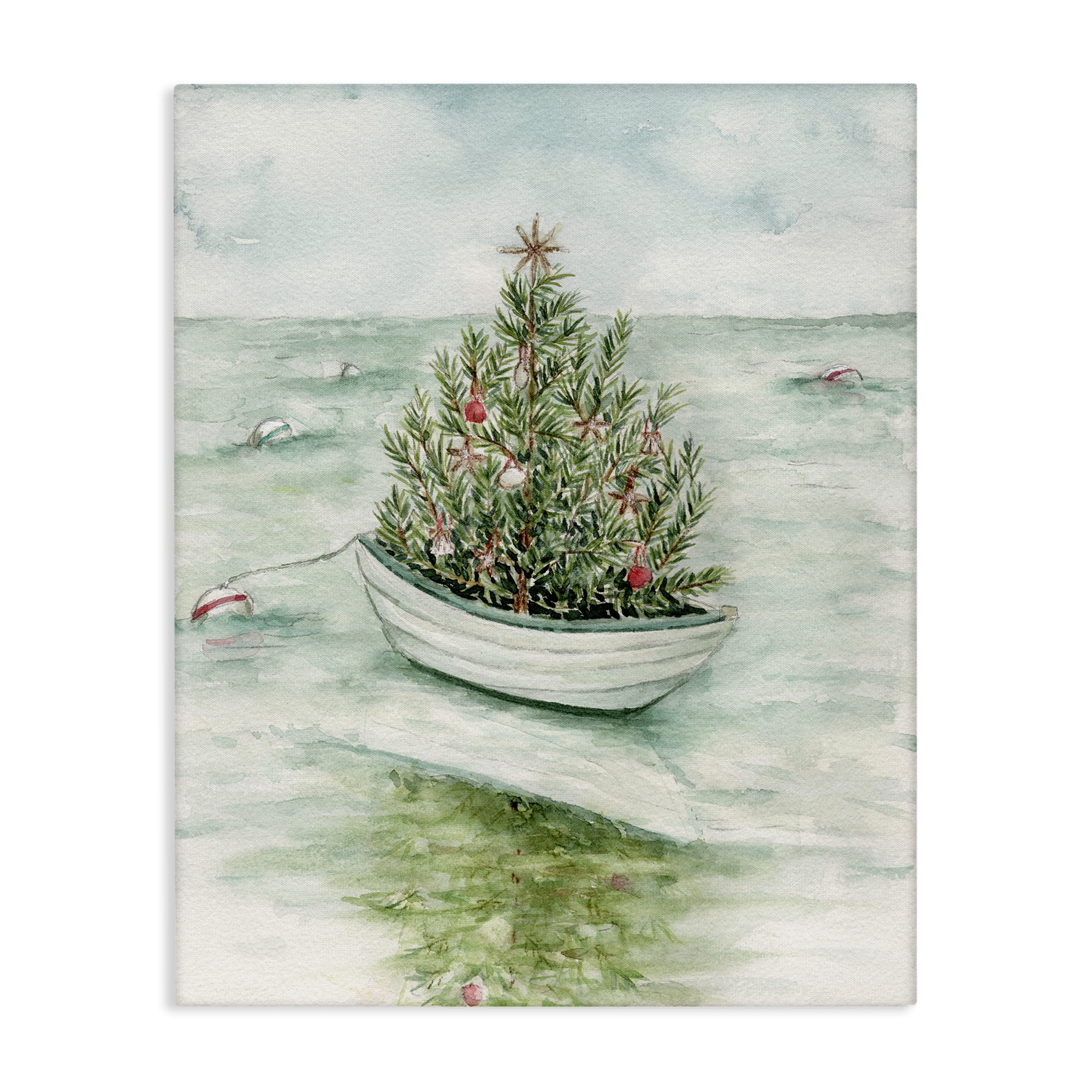 Stupell Industries Beachy Christmas Tree Holiday Painting Gallery Wrapped Canvas Art Print Wall Art, 24 x 30