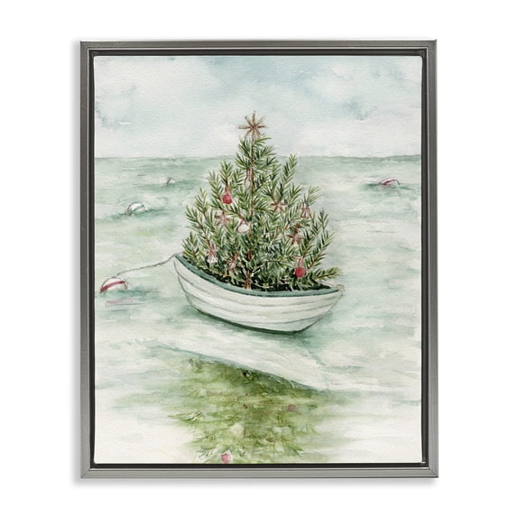 Stupell Industries Beachy Christmas Tree Holiday Painting Gray Floater Framed Art Print Wall Art, 17 x 21