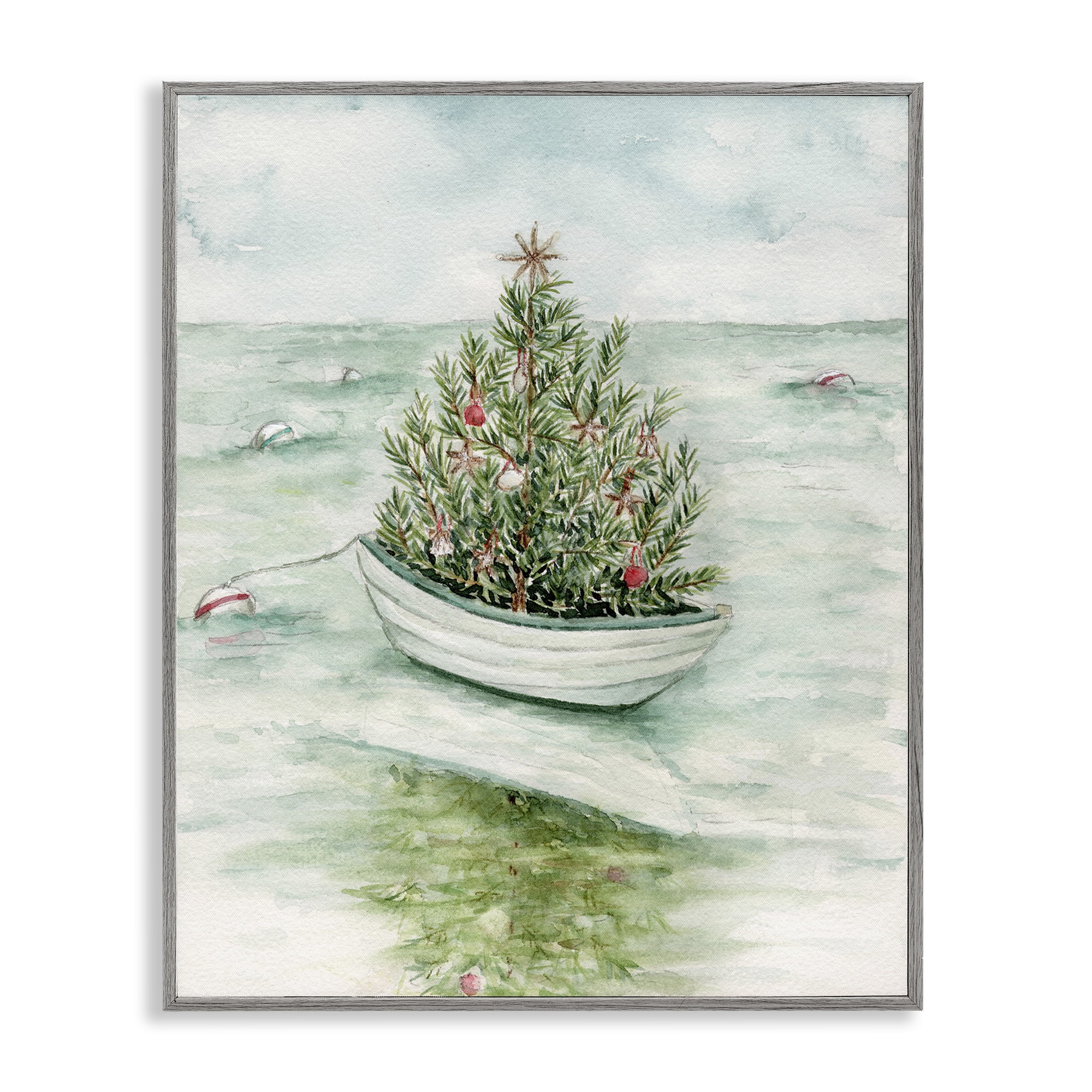 Stupell Industries Beachy Christmas Tree Holiday Painting Gray Framed Art Print Wall Art, 24 x 30