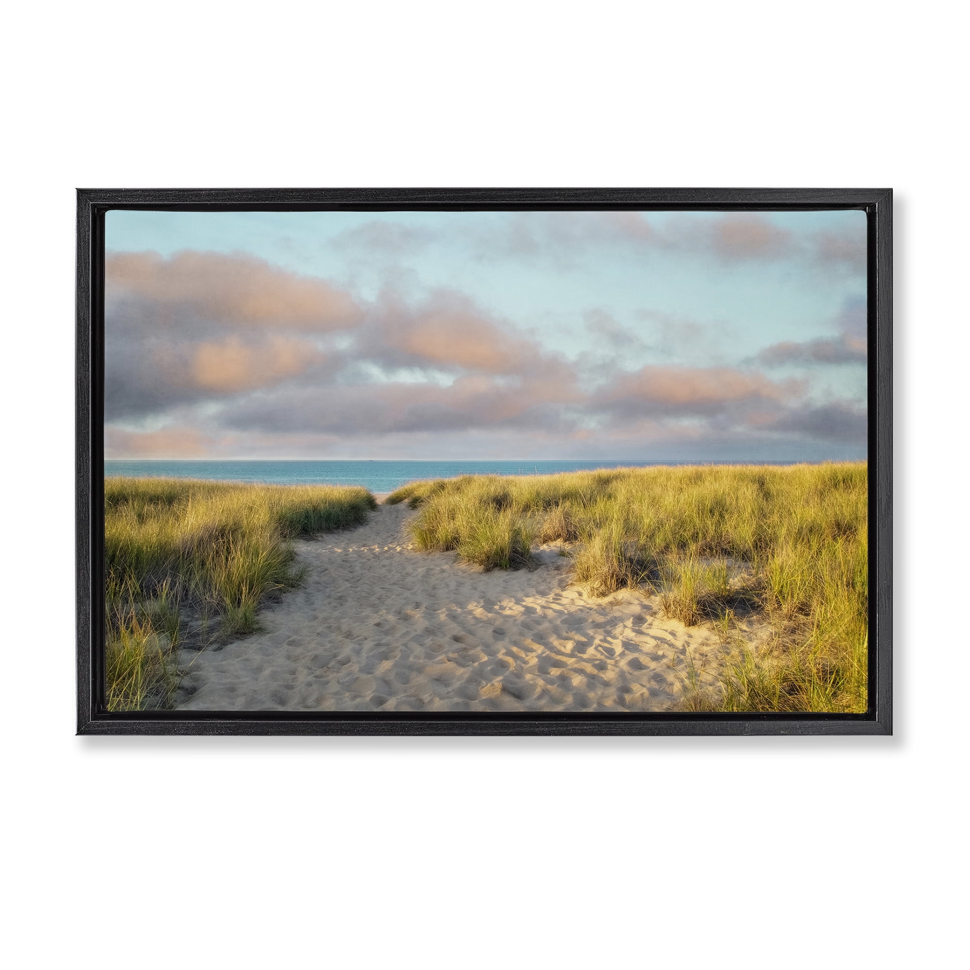 Stupell Industries Beachy Footprints Path Landscape & Nature Photography Black Floater Framed Canvas Art Print Wall Art, 31 x 21