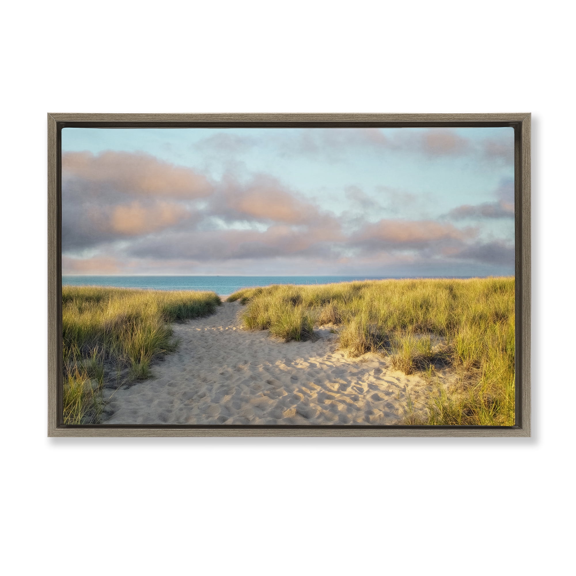 Stupell Industries Beachy Footprints Path Landscape & Nature Photography Brown Floater Framed Canvas Art Print Wall Art, 25 x 17