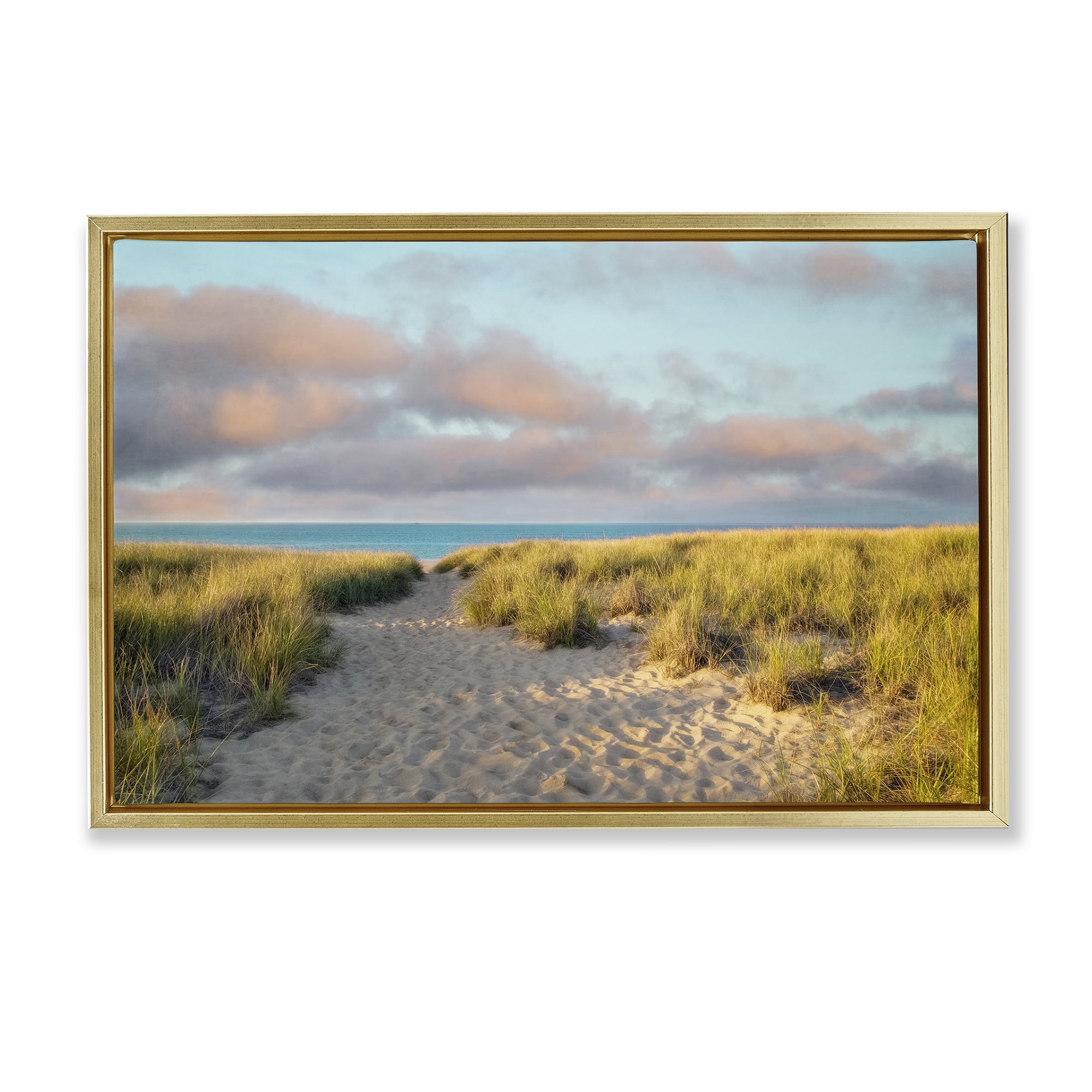 Stupell Industries Beachy Footprints Path Landscape & Nature Photography Gold Floater Framed Canvas Art Print Wall Art, 25 x 17