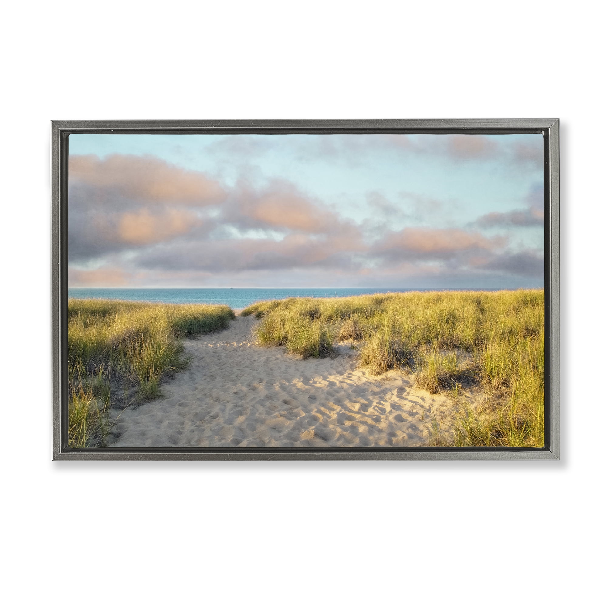 Stupell Industries Beachy Footprints Path Landscape & Nature Photography Gray Floater Framed Canvas Art Print Wall Art, 25 x 17