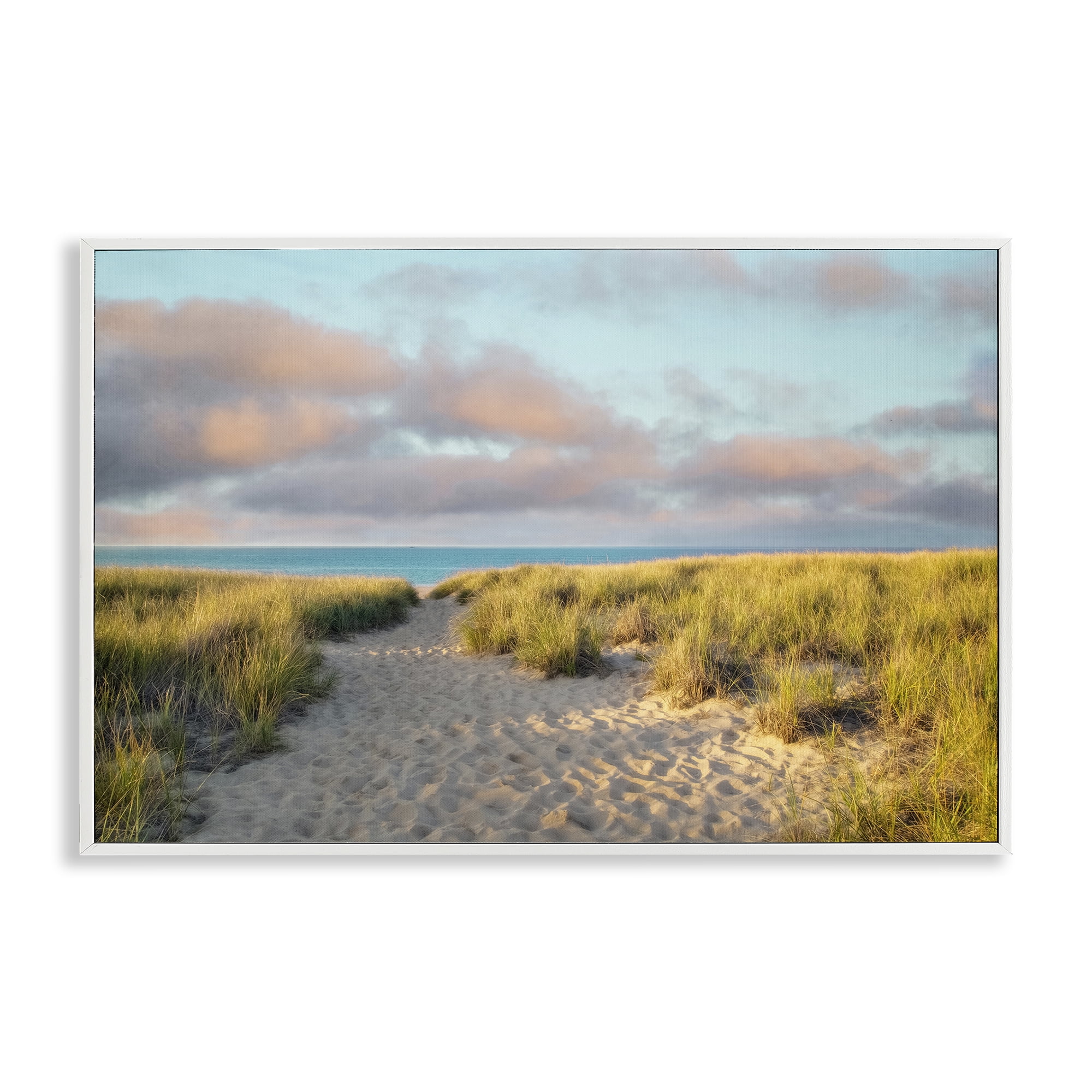 Stupell Industries Beachy Footprints Path Landscape & Nature Photography White Framed Art Print Wall Art, 18 x 12