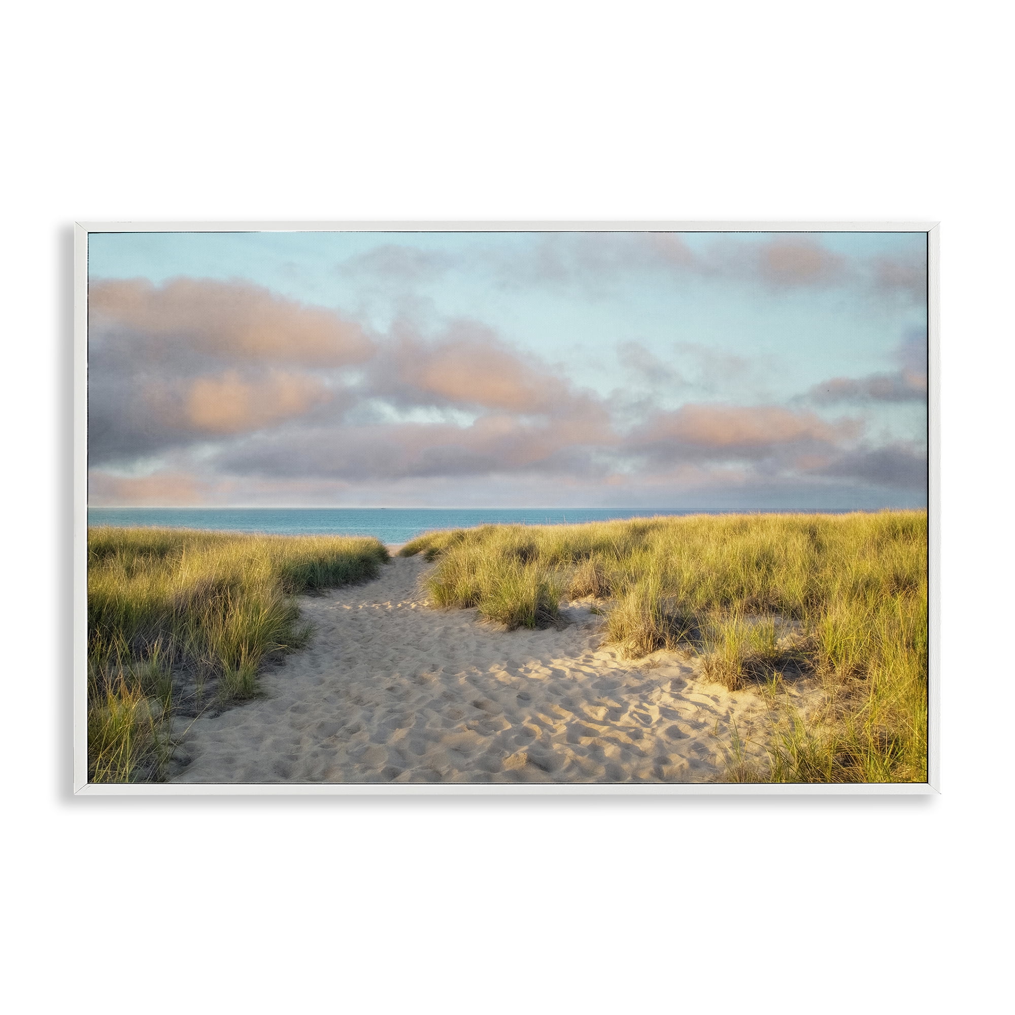 Stupell Industries Beachy Footprints Path Landscape & Nature Photography White Framed Art Print Wall Art, 30 x 20