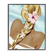 Stupell Industries Beachy Girl with Florals Novelty Painting Black Framed Art Print Wall Art, 11 x 14