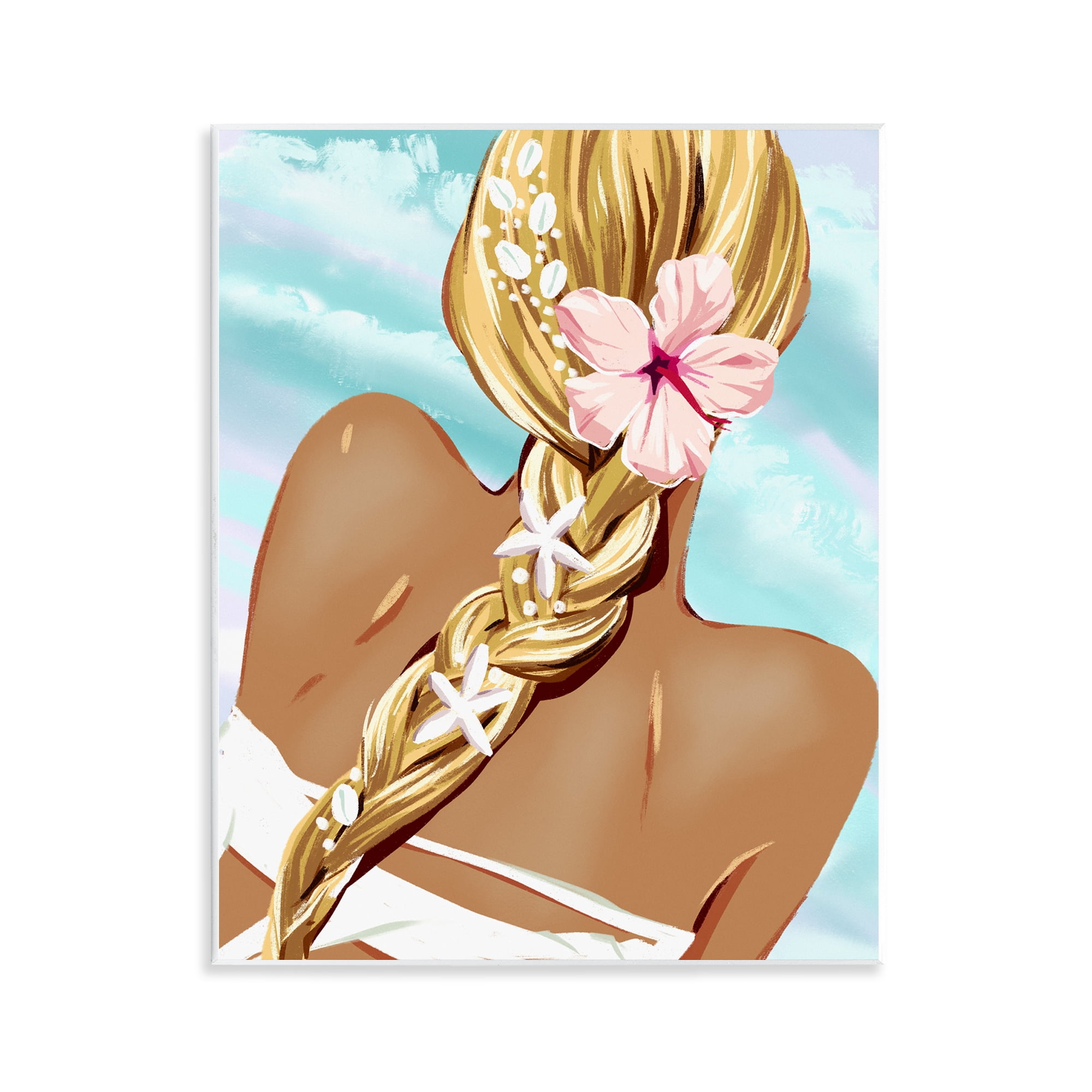 Stupell Industries Beachy Girl with Florals Novelty Painting Unframed Art Print Wall Art, 11 x 14