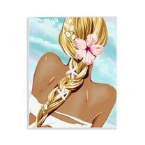 Stupell Industries Beachy Girl with Florals Novelty Painting Unframed Art Print Wall Art, 11 x 14