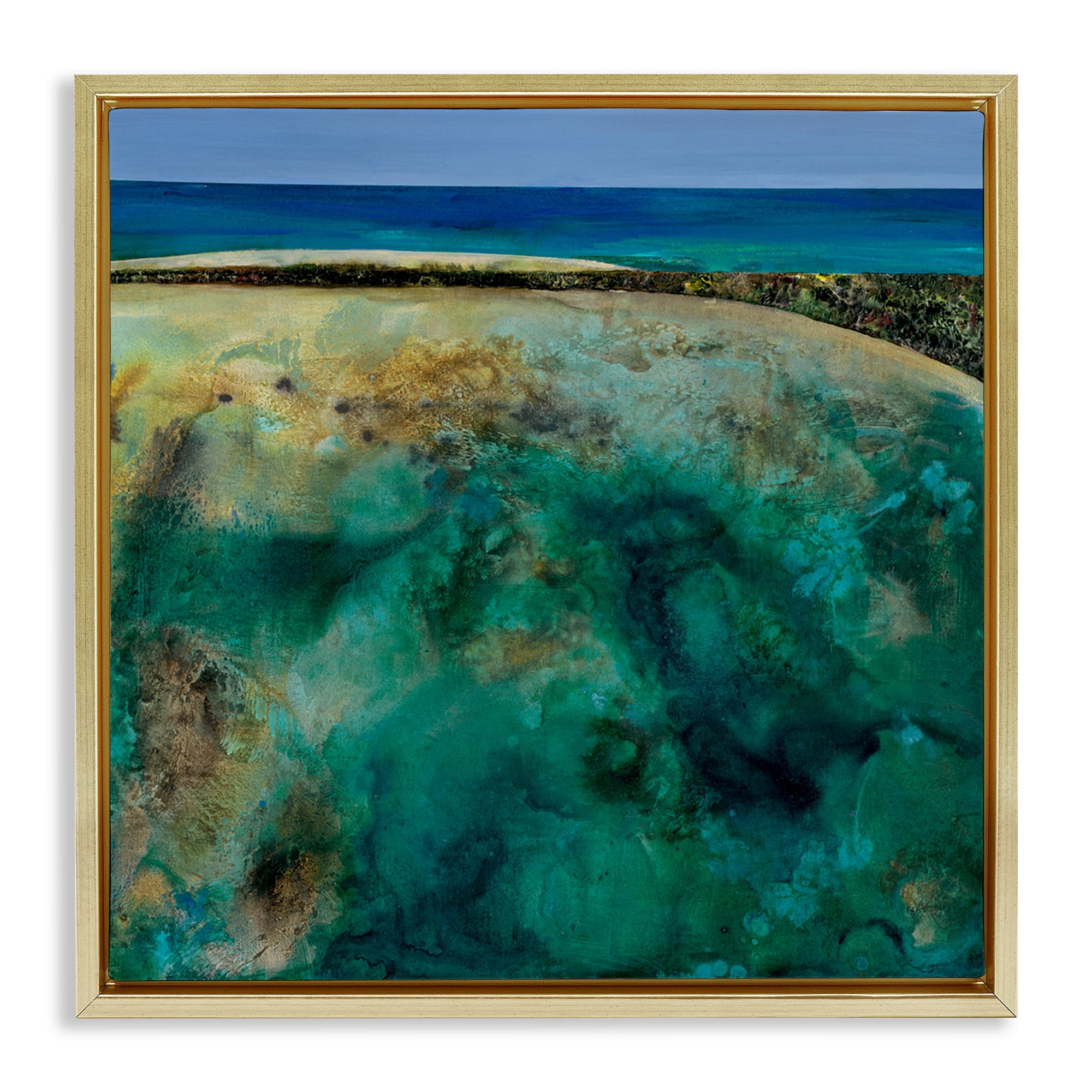 Stupell Industries Beachy Maritime Landscape Abstract Painting Gold Floater Framed Canvas Art Print Wall Art, 25 x 25