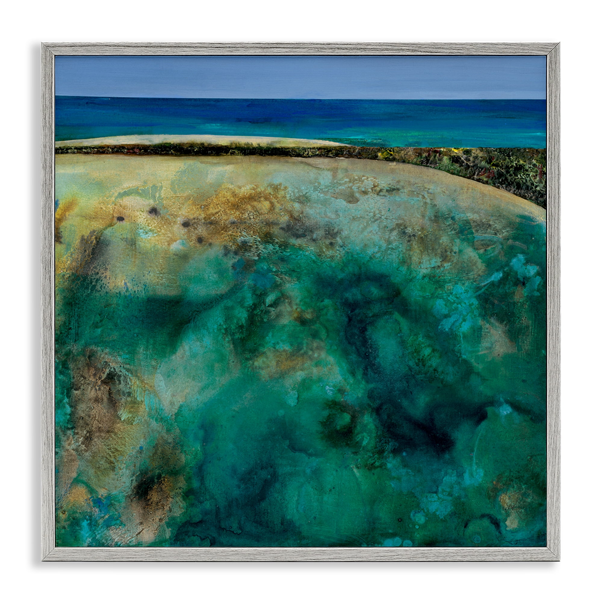 Stupell Industries Beachy Maritime Landscape Abstract Painting Gray Framed Art Print Wall Art, 17 x 17