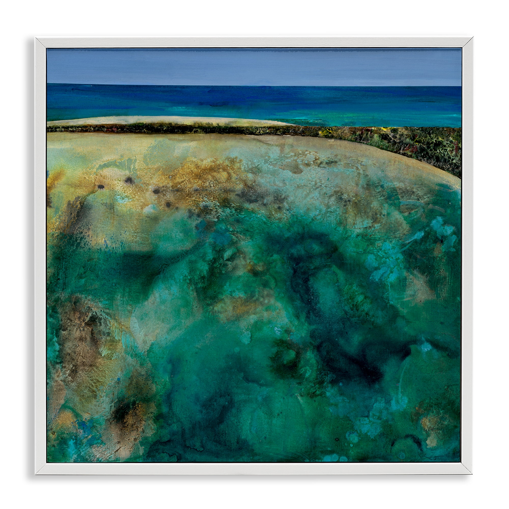 Stupell Industries Beachy Maritime Landscape Abstract Painting White Framed Art Print Wall Art, 17 x 17