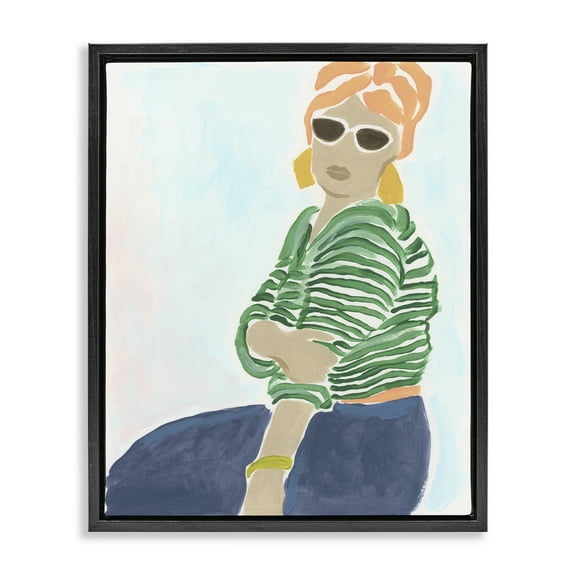 Stupell Industries Beachy Stylish Woman People Painting Black Floater Framed Canvas Art Print Wall Art, 17 x 21