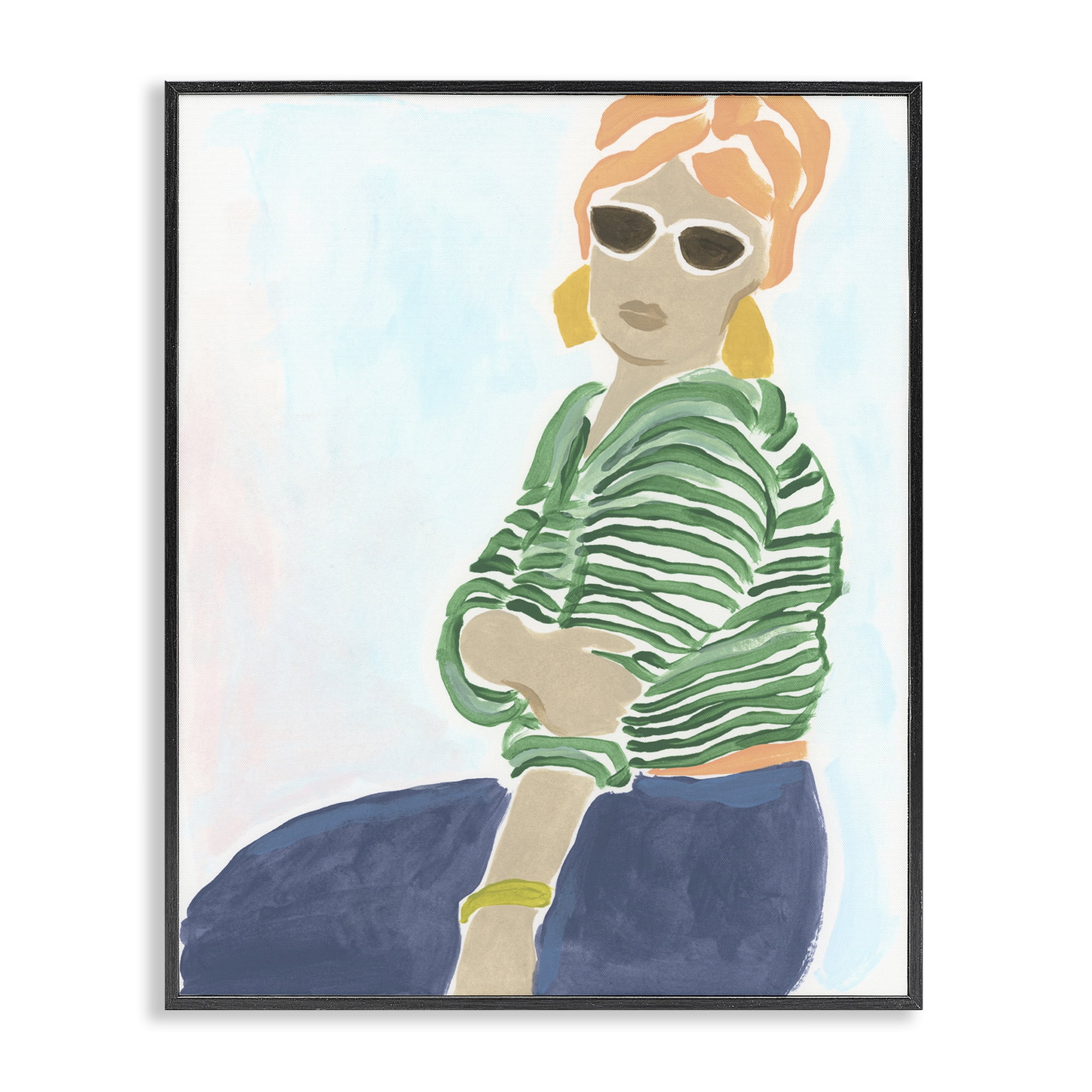 Stupell Industries Beachy Stylish Woman People Painting Black Framed Art Print Wall Art, 16 x 20