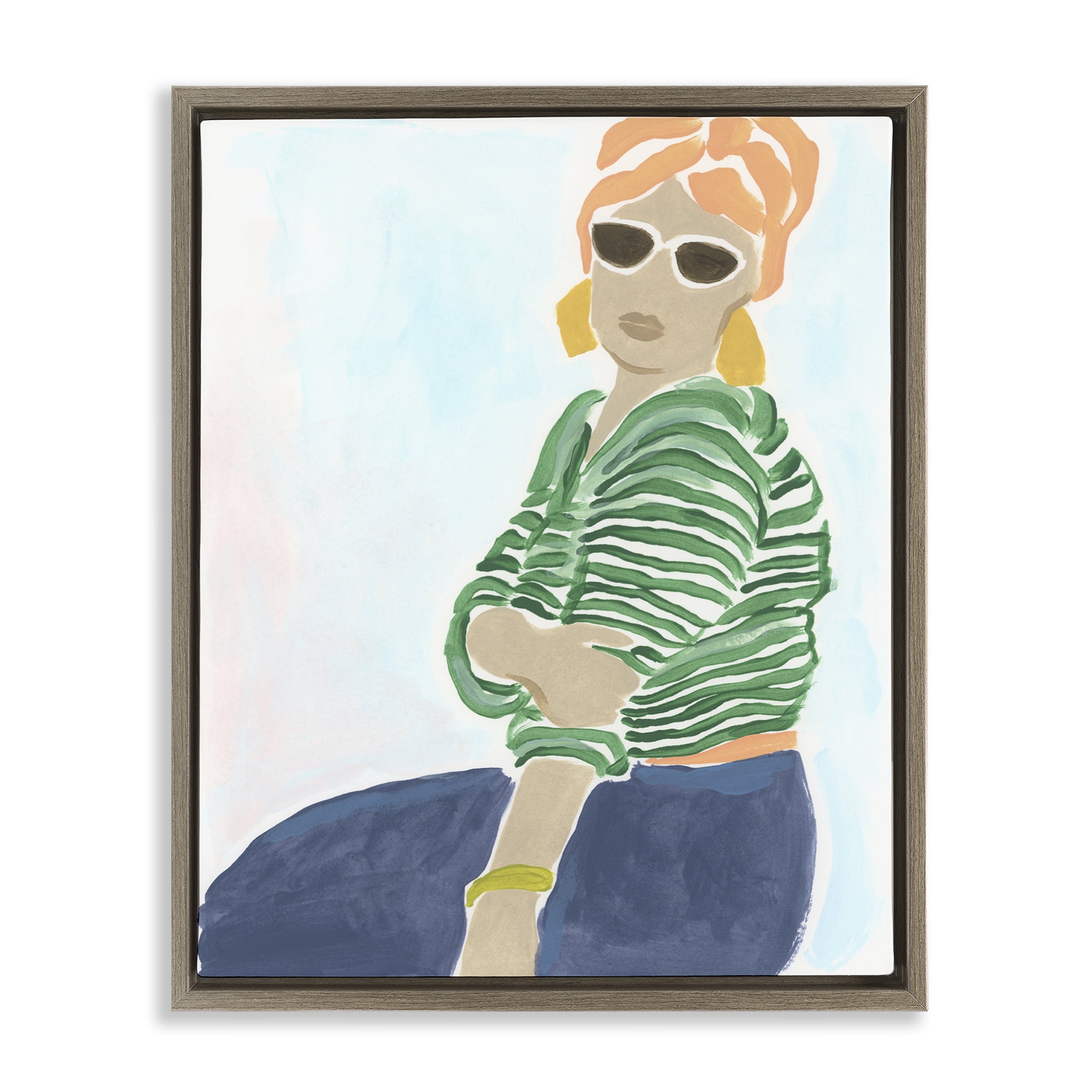 Stupell Industries Beachy Stylish Woman People Painting Brown Floater Framed Canvas Art Print Wall Art, 17 x 21