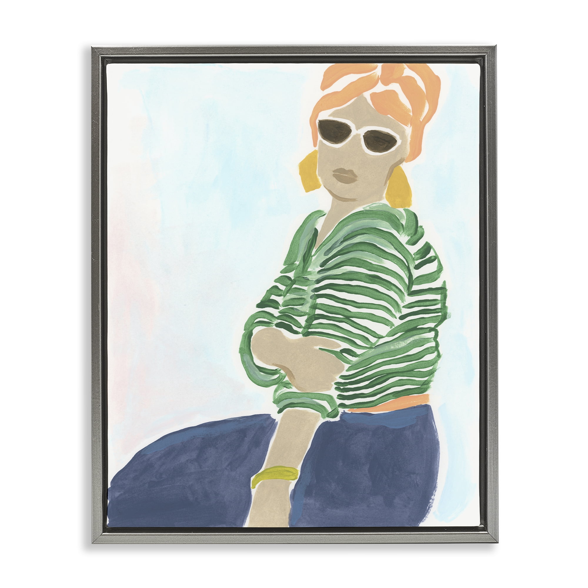 Stupell Industries Beachy Stylish Woman People Painting Gray Floater Framed Canvas Art Print Wall Art, 25 x 31
