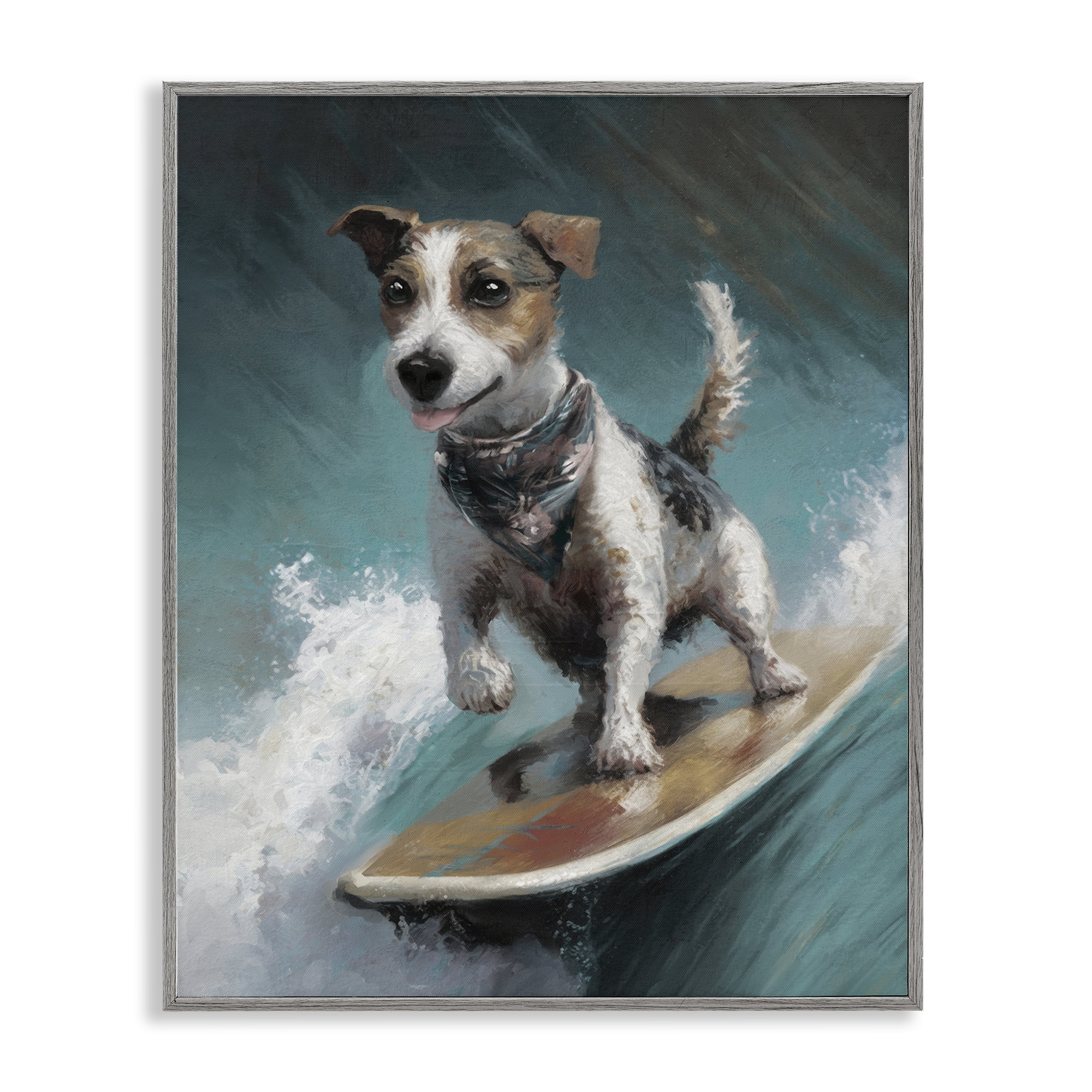 Stupell Industries Beachy Surfer Dog Animals Painting Gray Framed Art Print Wall Art, 16 x 20