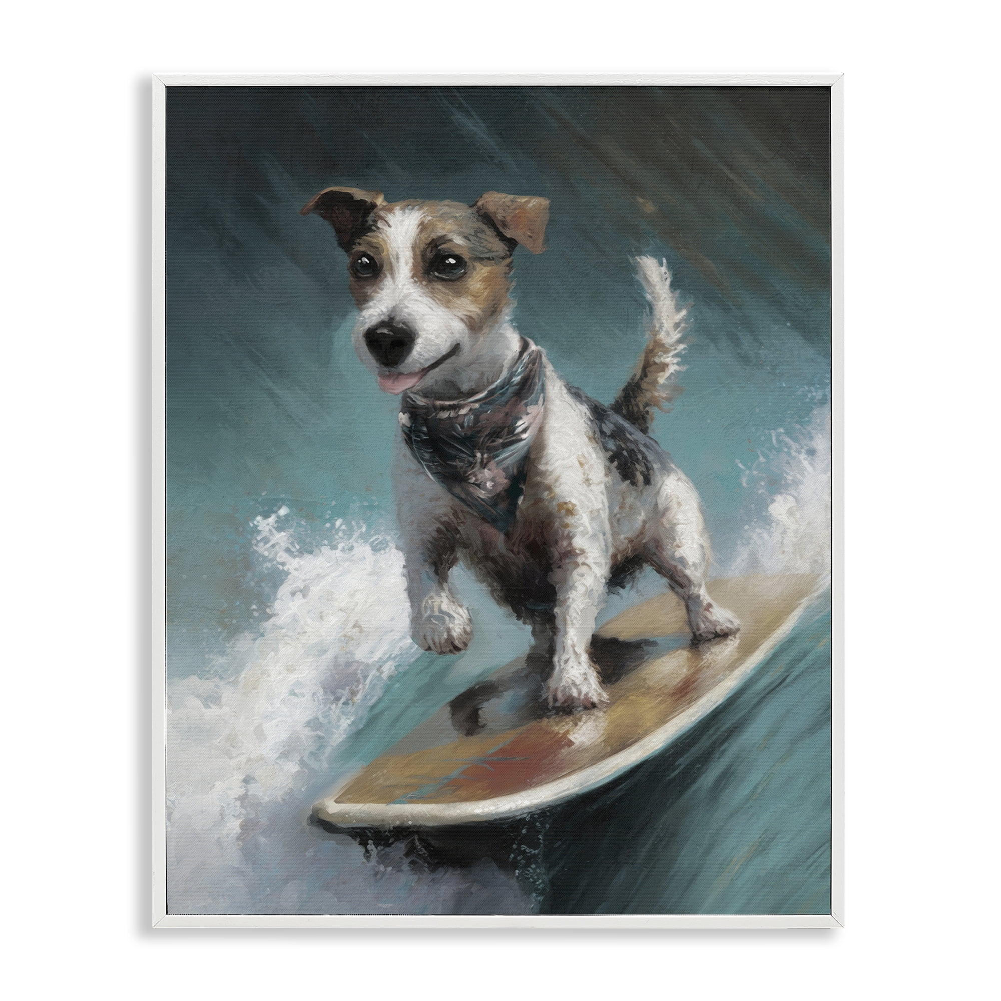 Stupell Industries Beachy Surfer Dog Animals Painting White Framed Art Print Wall Art, 16 x 20