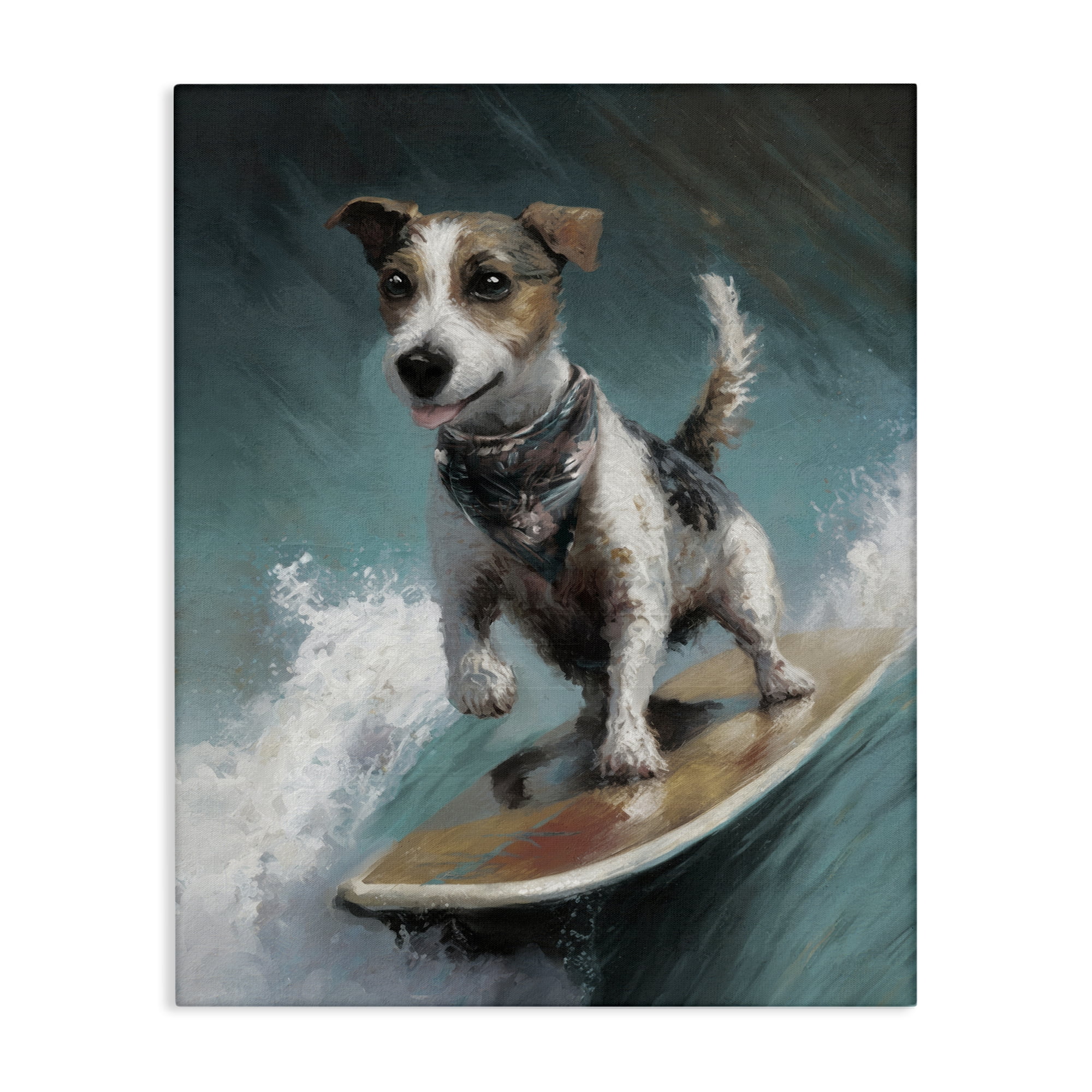 Stupell Industries Beachy Surfer Dog Animals Painting Wrapped Canvas Art Print Wall Art, 24 x 30
