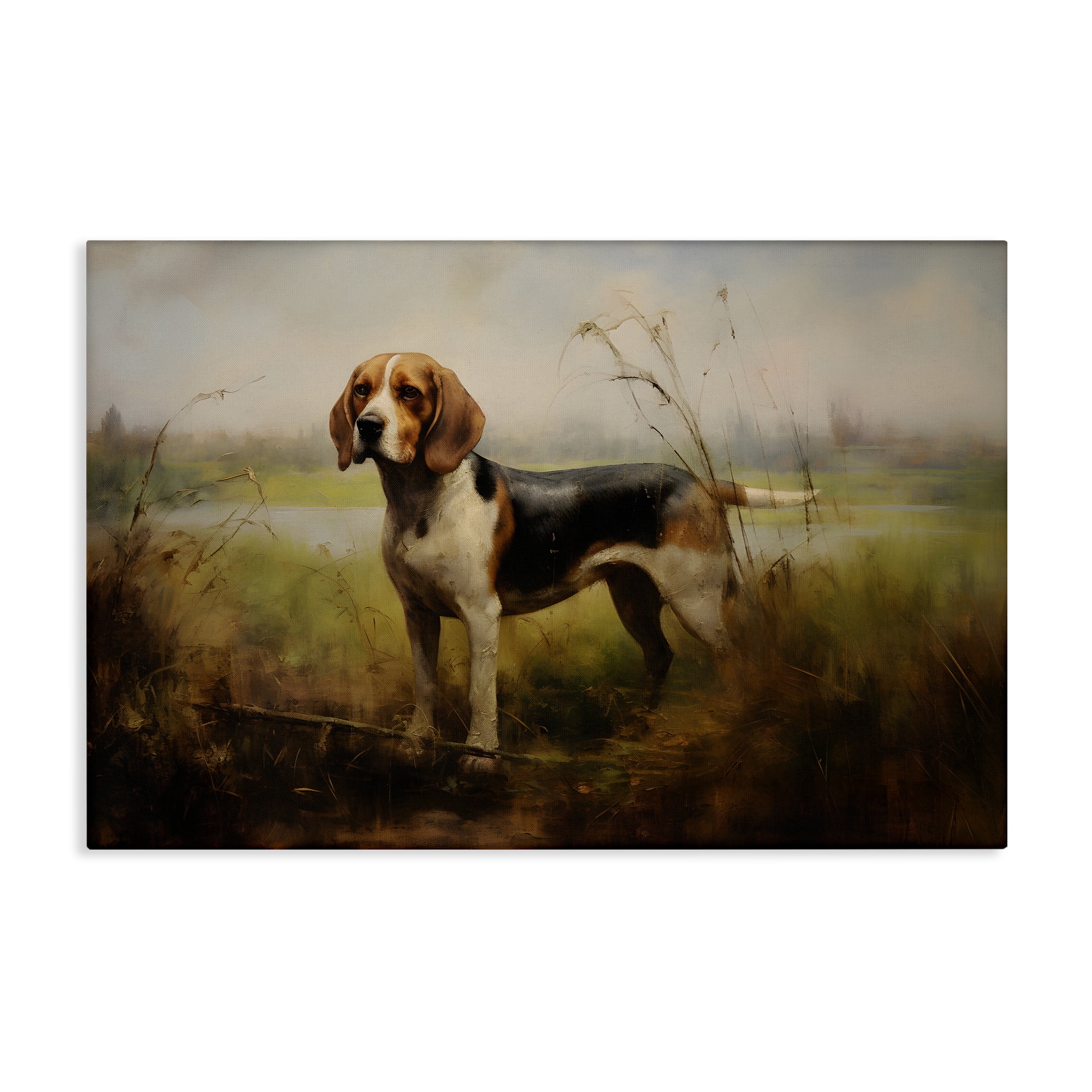 Stupell Industries Beagle Dog Rural Field Landscape Painting Gallery Wrapped Canvas Art Print Wall Art, 30 x 20