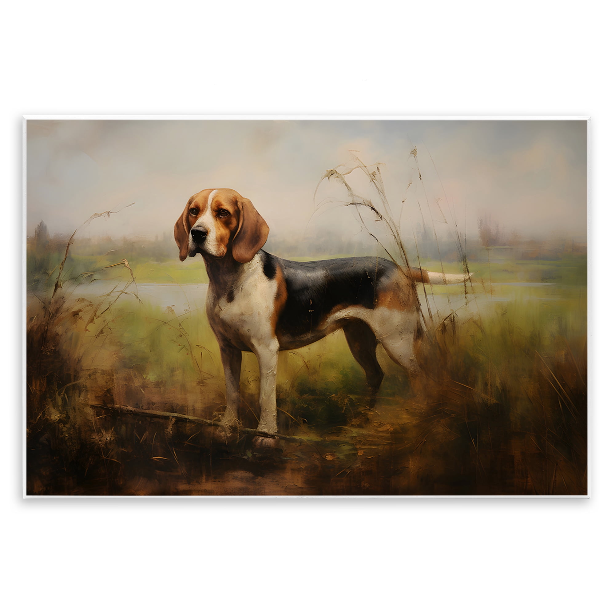 Stupell Industries Beagle Dog Rural Field Landscape Painting Unframed Art Print Wall Art, 15 x 10
