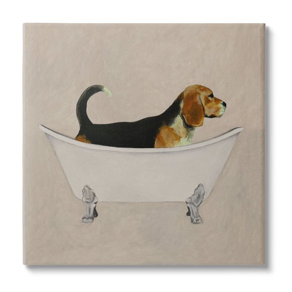 Stupell Industries Beagle In Tub Bathroom Pet Animals & Insects Painting Gallery Wrapped Canvas Print Wall Art