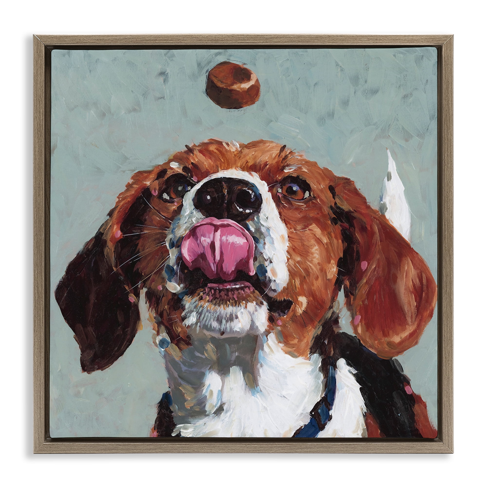 Stupell Industries Beagle Treat Excitement Brown Framed Floater Canvas Wall Art, design by Studio Bautista