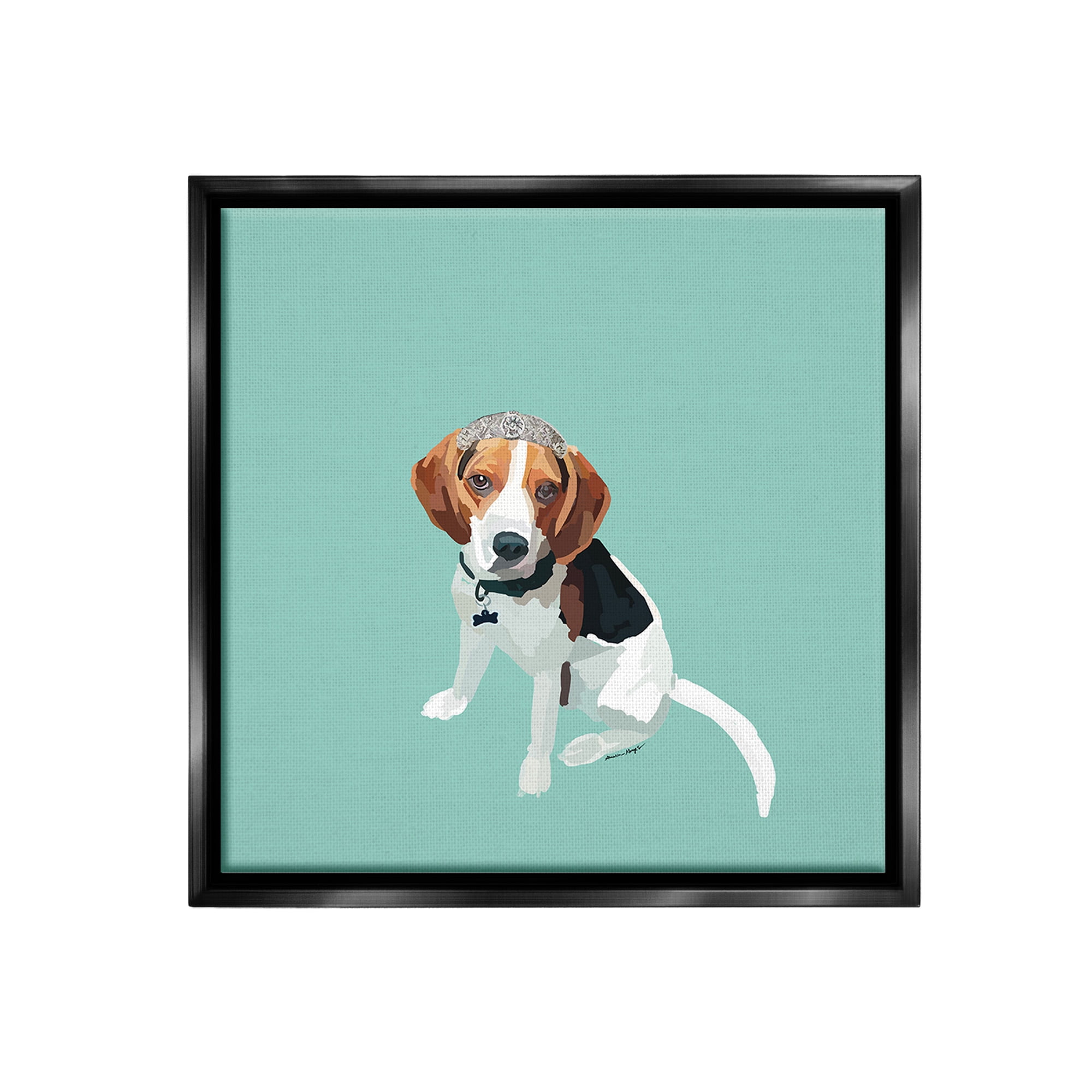 Stupell Industries Beagle with Tiara Animals & Insects Painting Black Floater Framed Canvas Art Print Wall Art, 18 x 18