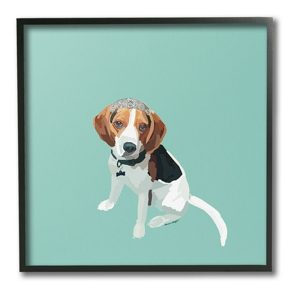 Stupell Industries Beagle with Tiara Animals & Insects Painting Black Framed Art Print Wall Art, 12 x 12