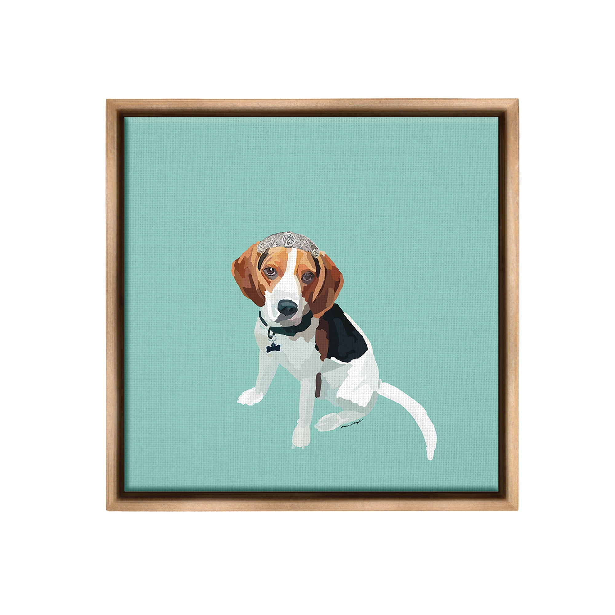 Stupell Industries Beagle with Tiara Animals & Insects Painting Brown Floater Framed Canvas Art Print Wall Art, 18 x 18