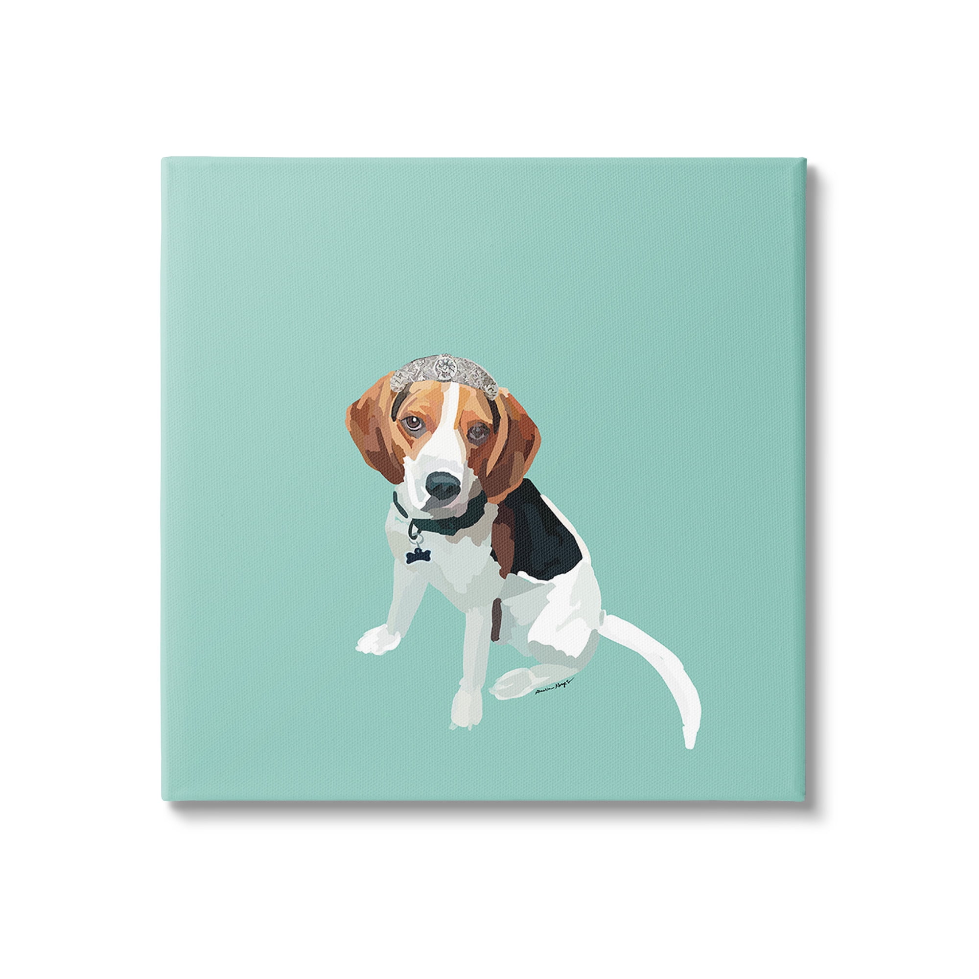 Stupell Industries Beagle with Tiara Animals & Insects Painting Gallery Wrapped Canvas Art Print Wall Art, 24 x 24