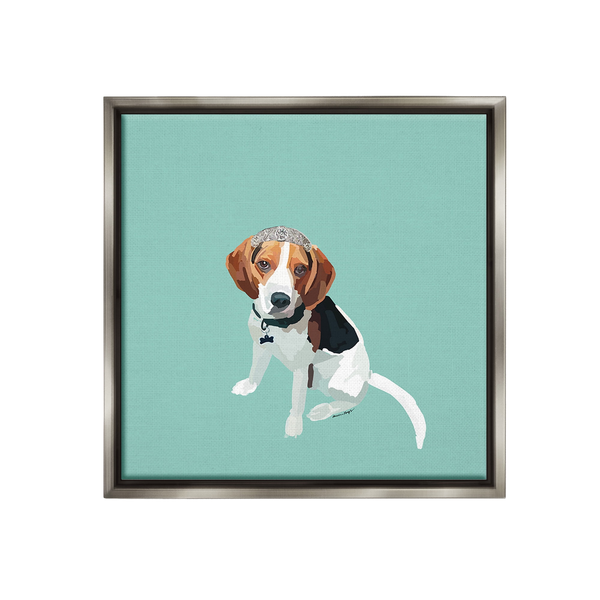 Stupell Industries Beagle with Tiara Animals & Insects Painting Gray Floater Framed Canvas Art Print Wall Art, 25 x 25