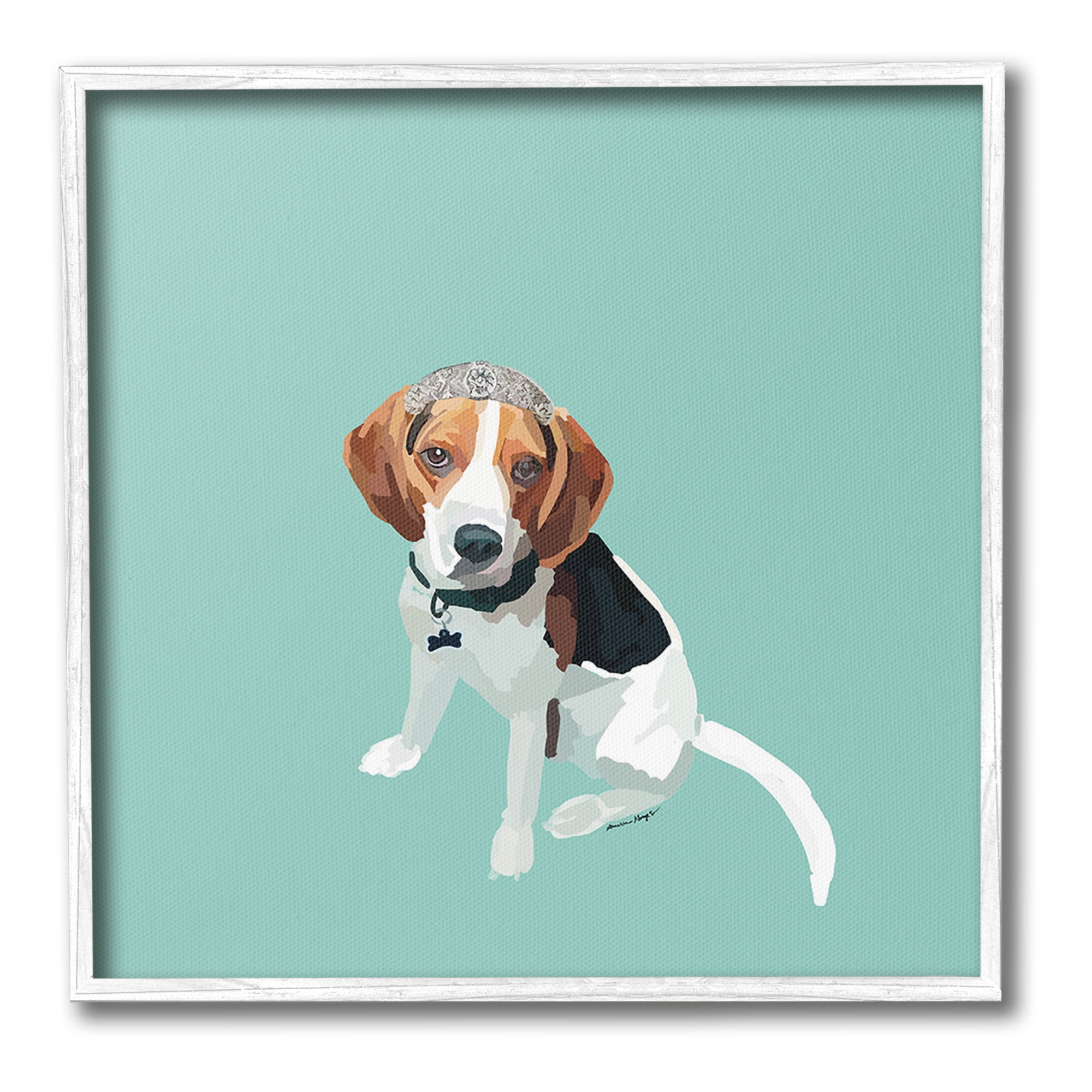 Stupell Industries Beagle with Tiara Animals & Insects Painting White Framed Art Print Wall Art, 24 x 24