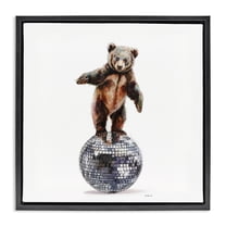 Stupell Industries Bear Balancing on Disco Ball Animals Painting Black Floater Framed Canvas Art Print Wall Art, 18 x 18