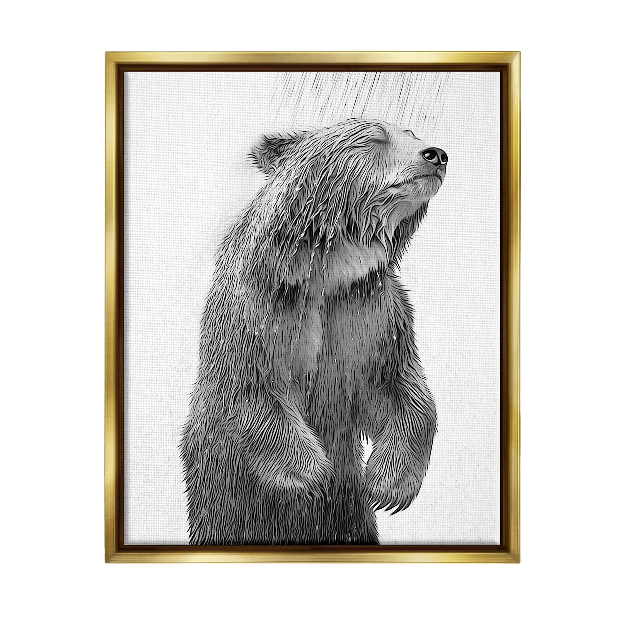 Stupell Industries Bear Bathroom Splash Animals & Insects Painting Gold Floater Framed Canvas Art Print Wall Art, 25 x 31