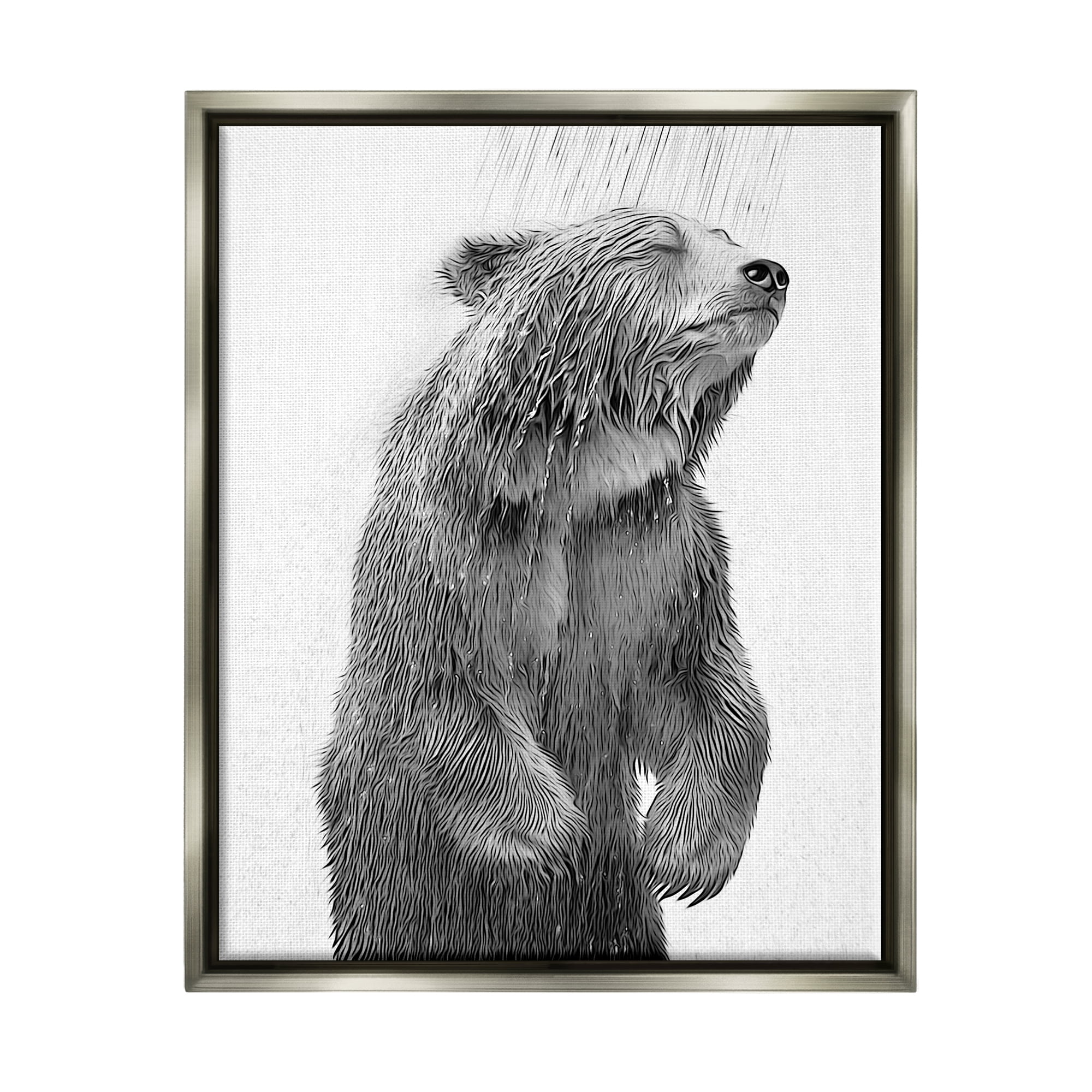 Stupell Industries Bear Bathroom Splash Animals & Insects Painting Gray Floater Framed Canvas Art Print Wall Art, 25 x 31