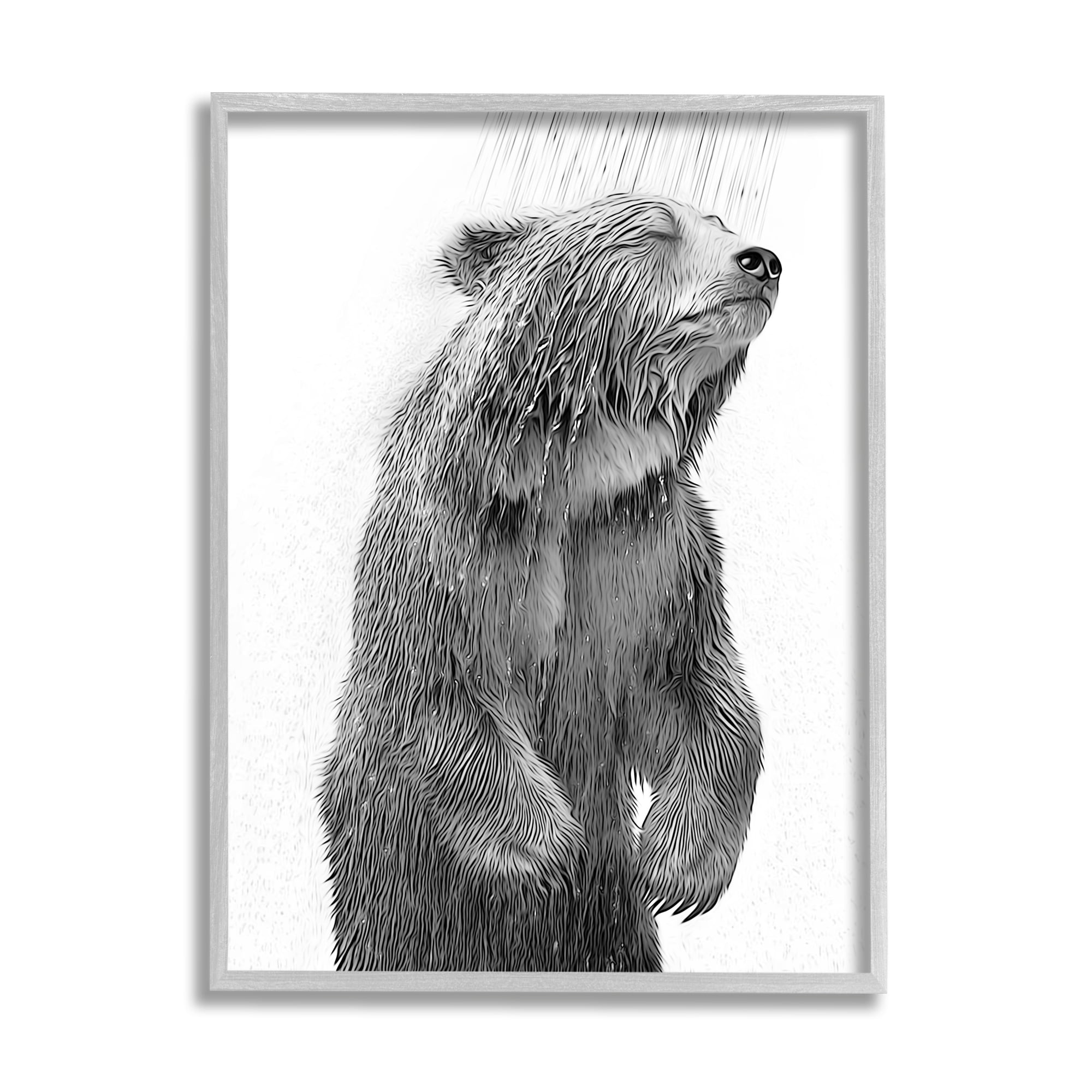 Stupell Industries Bear Bathroom Splash Animals & Insects Painting Gray Framed Art Print Wall Art, 11 x 14