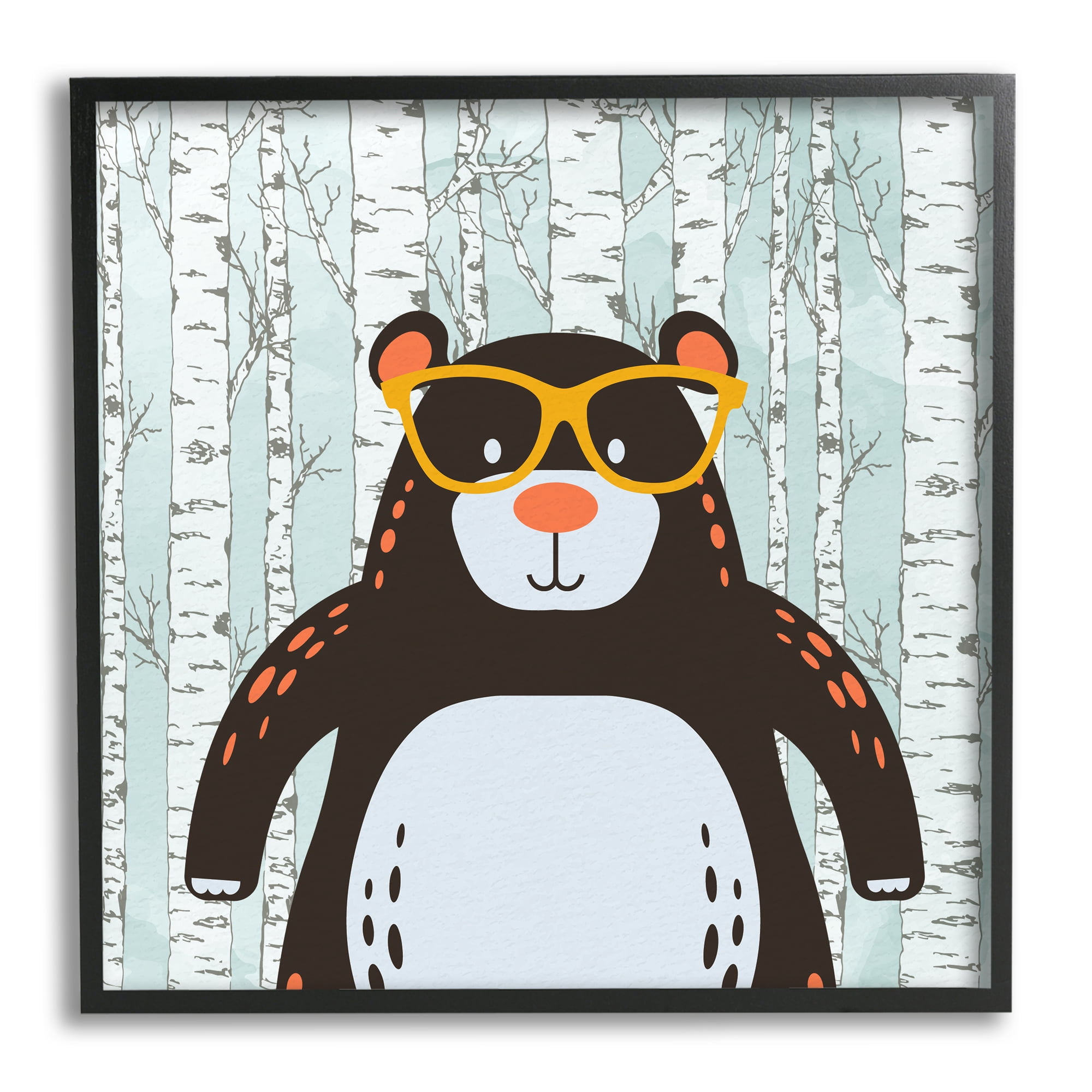 Stupell Industries Bear & Birch Trees Animals & Insects Painting Black Framed Art Print Wall Art, 24 x 24